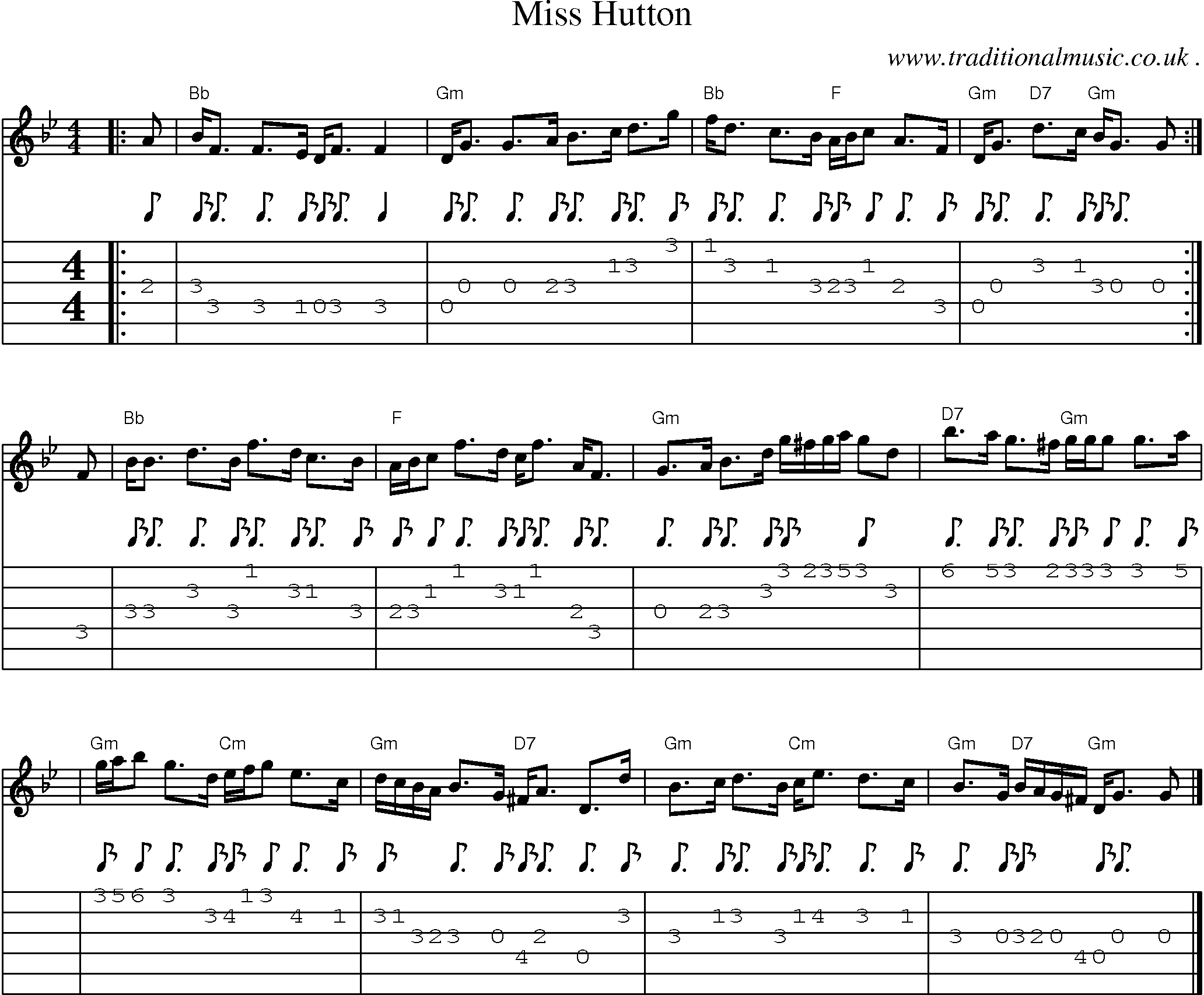 Sheet-music  score, Chords and Guitar Tabs for Miss Hutton