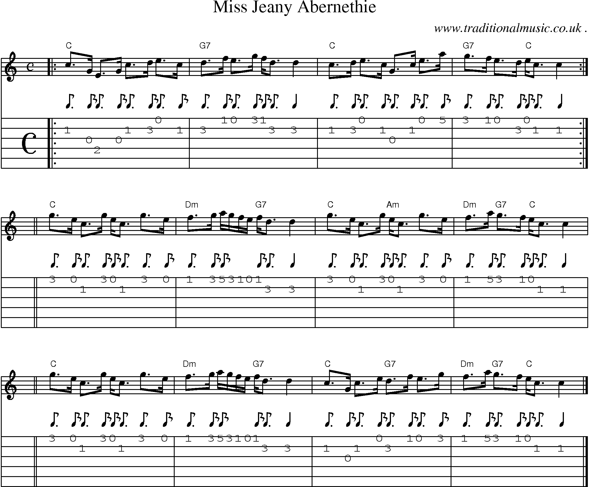 Sheet-music  score, Chords and Guitar Tabs for Miss Jeany Abernethie