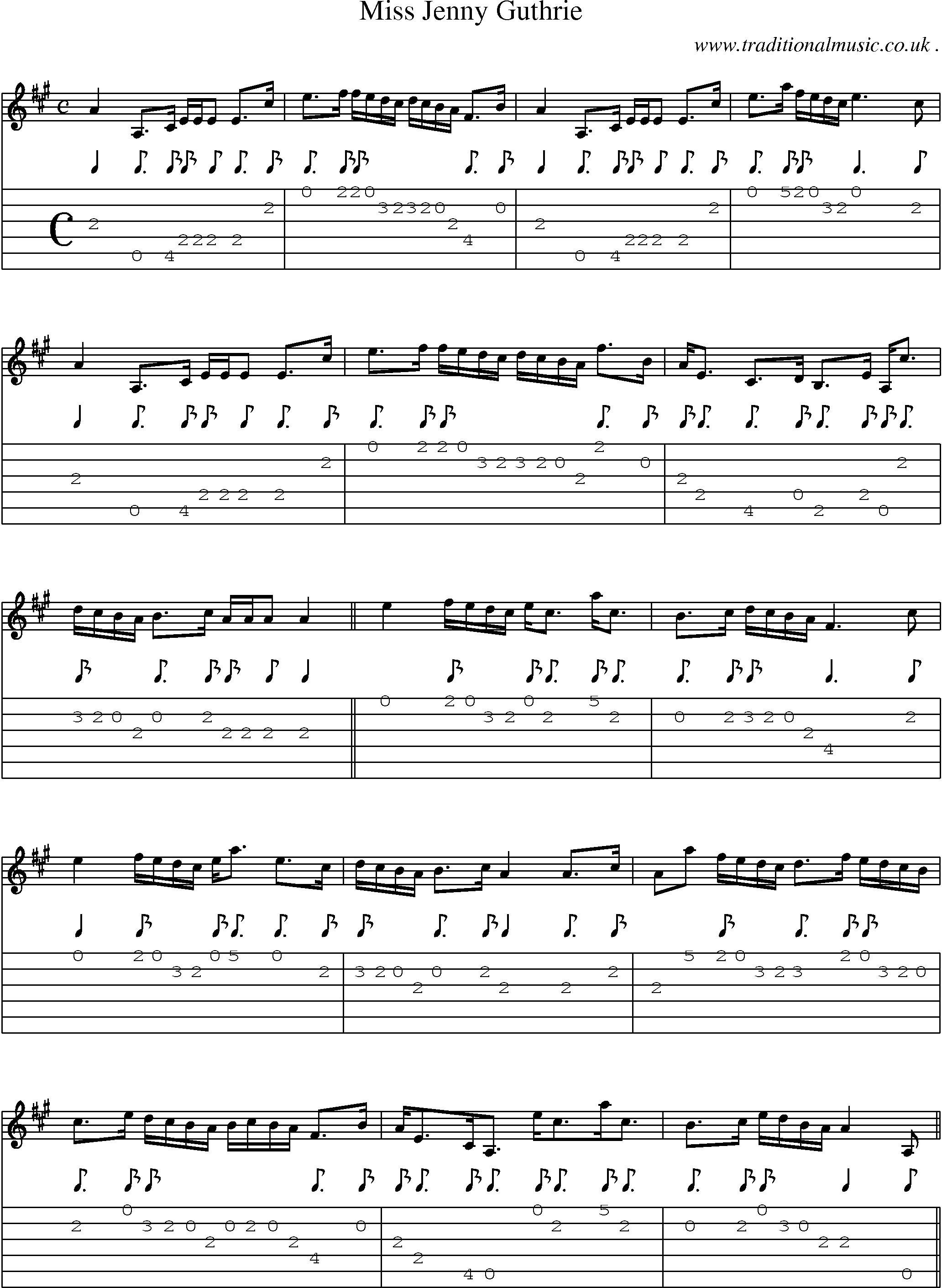 Sheet-music  score, Chords and Guitar Tabs for Miss Jenny Guthrie