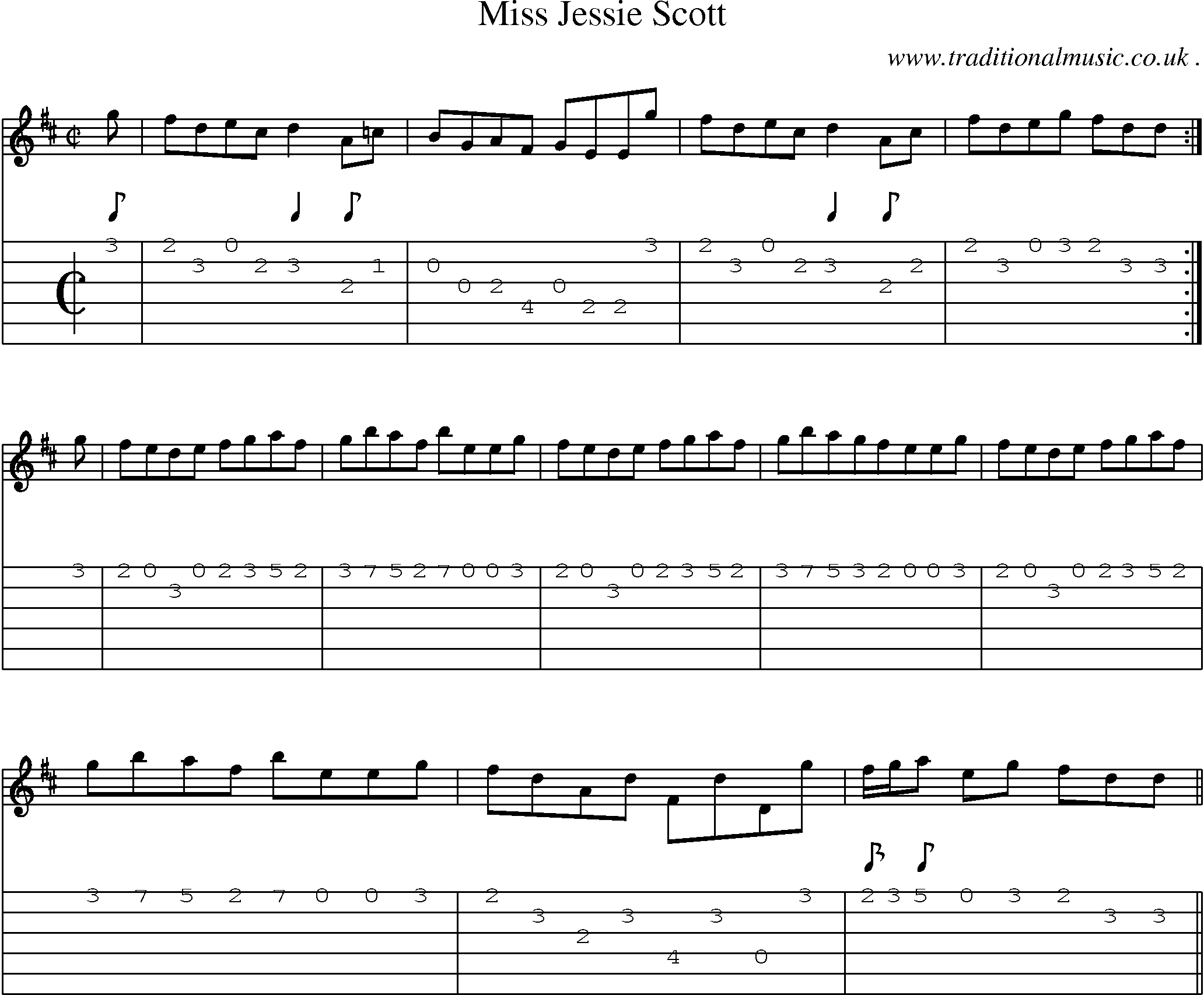Sheet-music  score, Chords and Guitar Tabs for Miss Jessie Scott