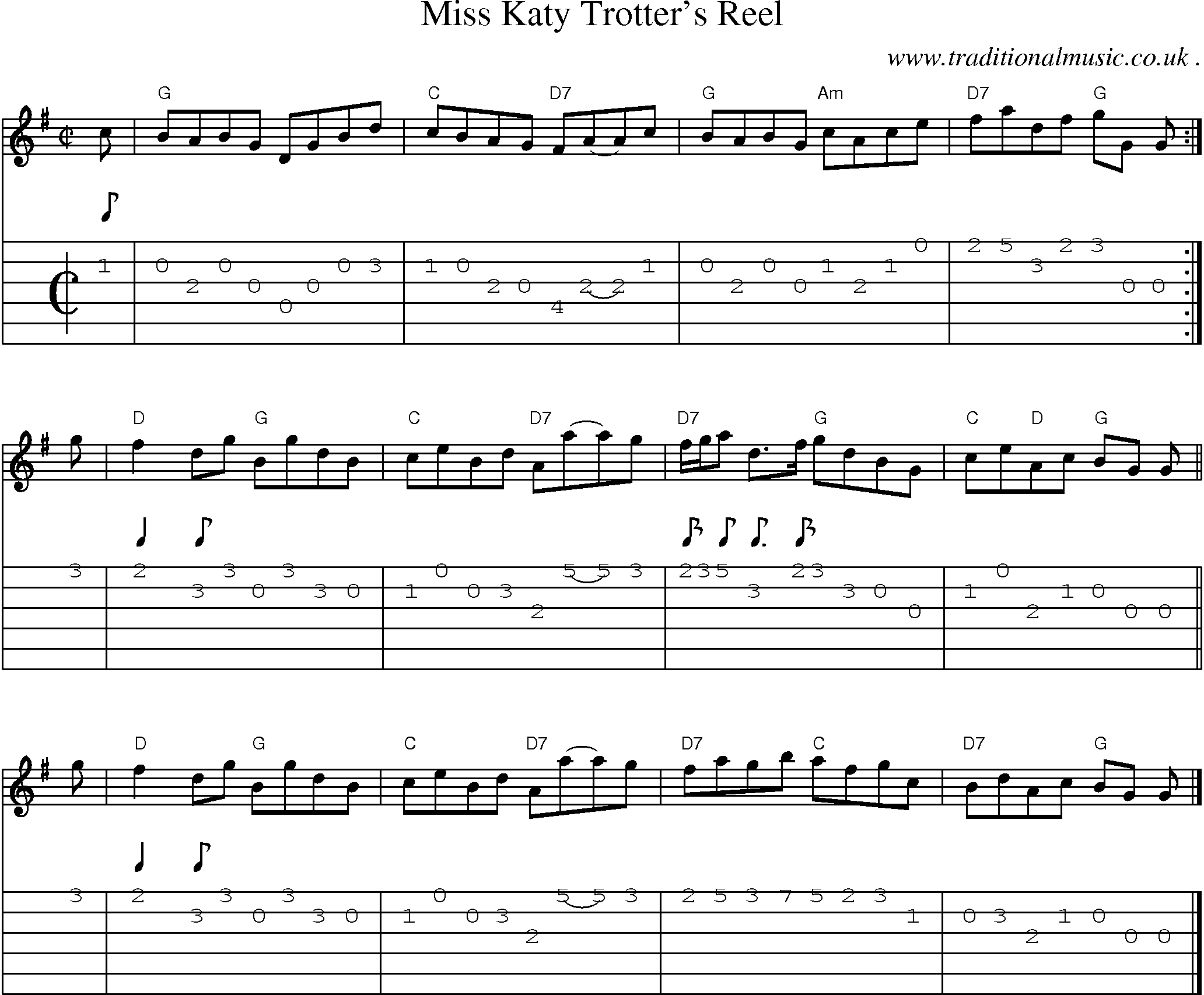 Sheet-music  score, Chords and Guitar Tabs for Miss Katy Trotters Reel