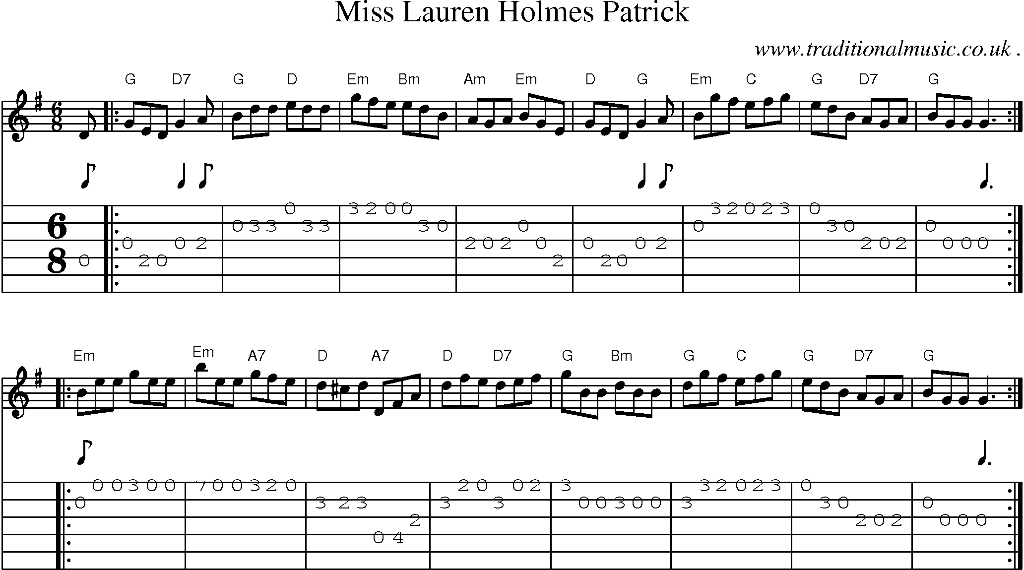 Sheet-music  score, Chords and Guitar Tabs for Miss Lauren Holmes Patrick