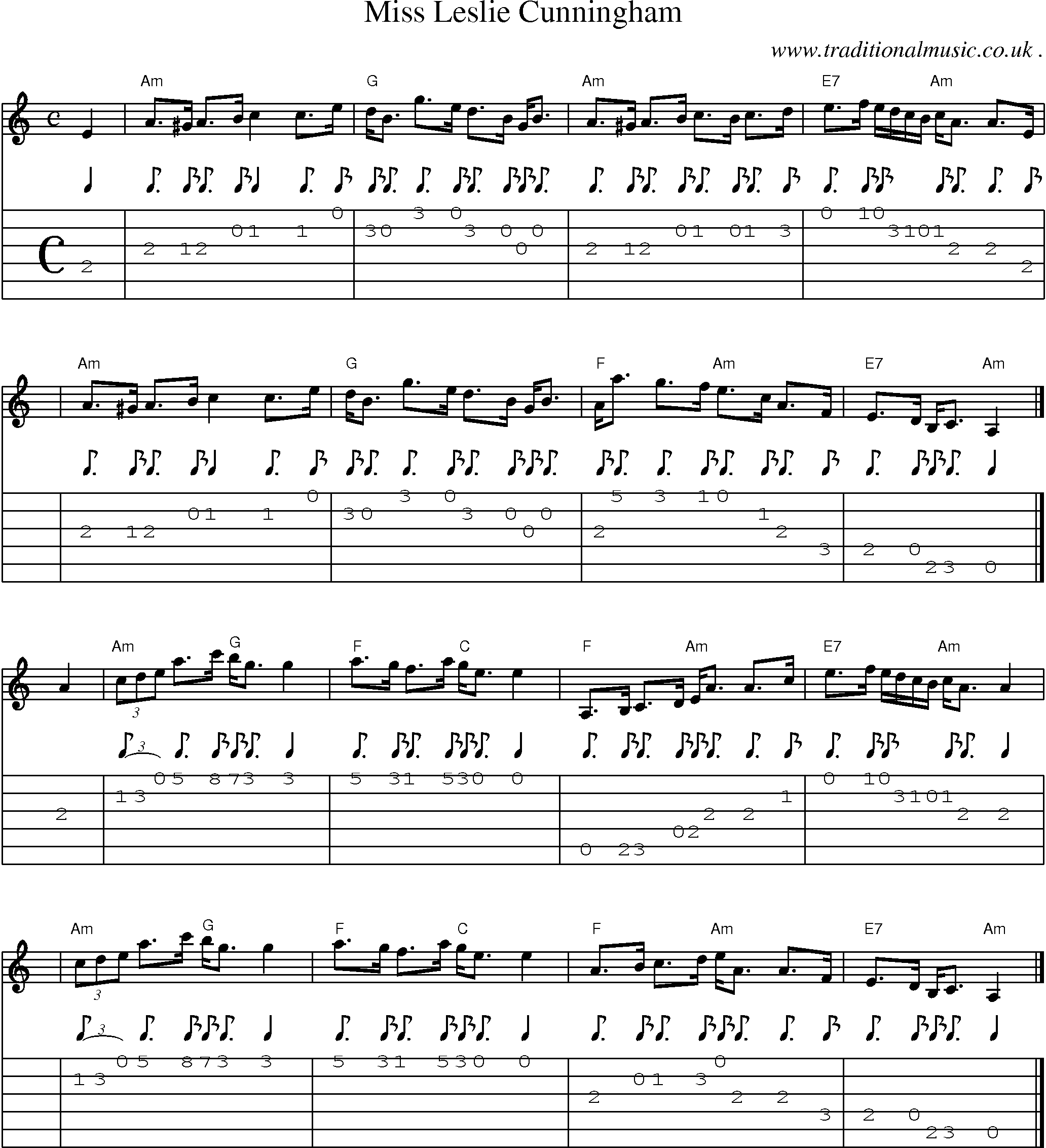 Sheet-music  score, Chords and Guitar Tabs for Miss Leslie Cunningham