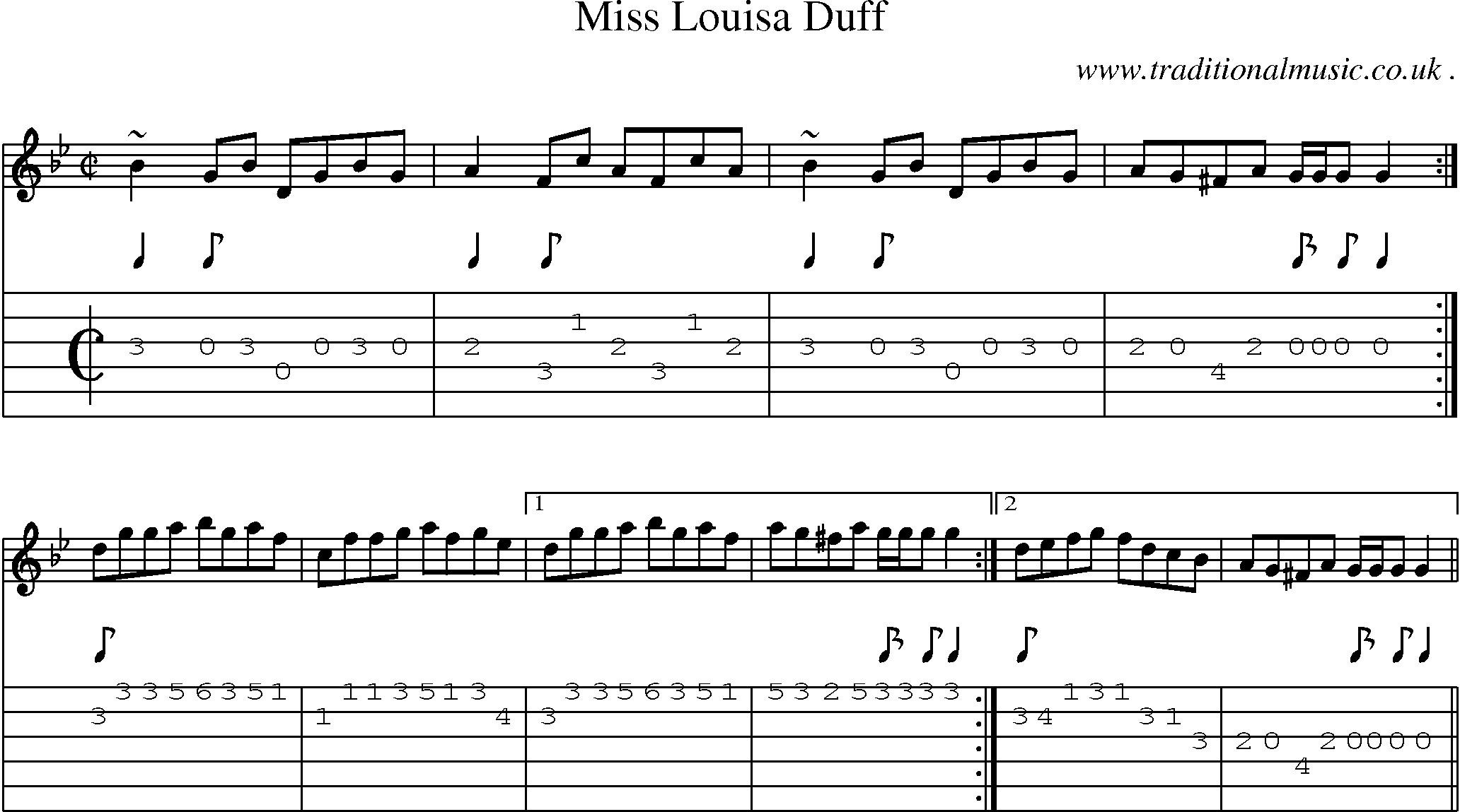 Sheet-music  score, Chords and Guitar Tabs for Miss Louisa Duff