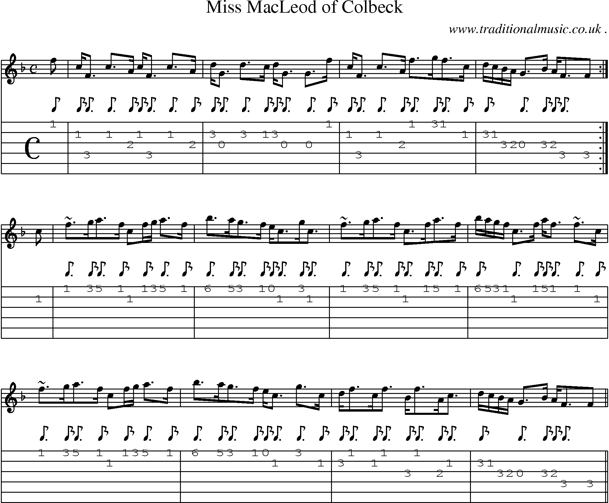 Sheet-music  score, Chords and Guitar Tabs for Miss Macleod Of Colbeck