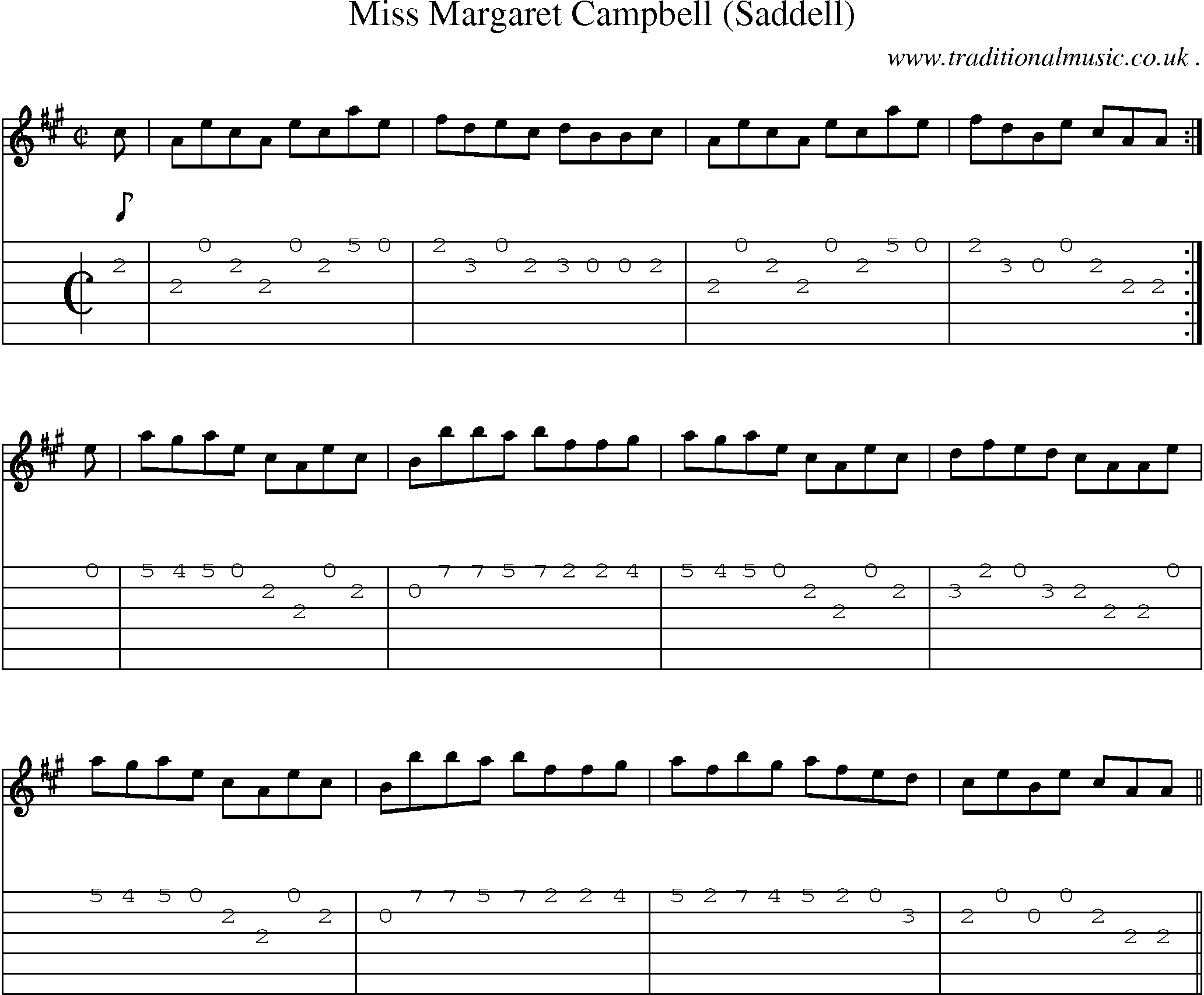 Sheet-music  score, Chords and Guitar Tabs for Miss Margaret Campbell Saddell
