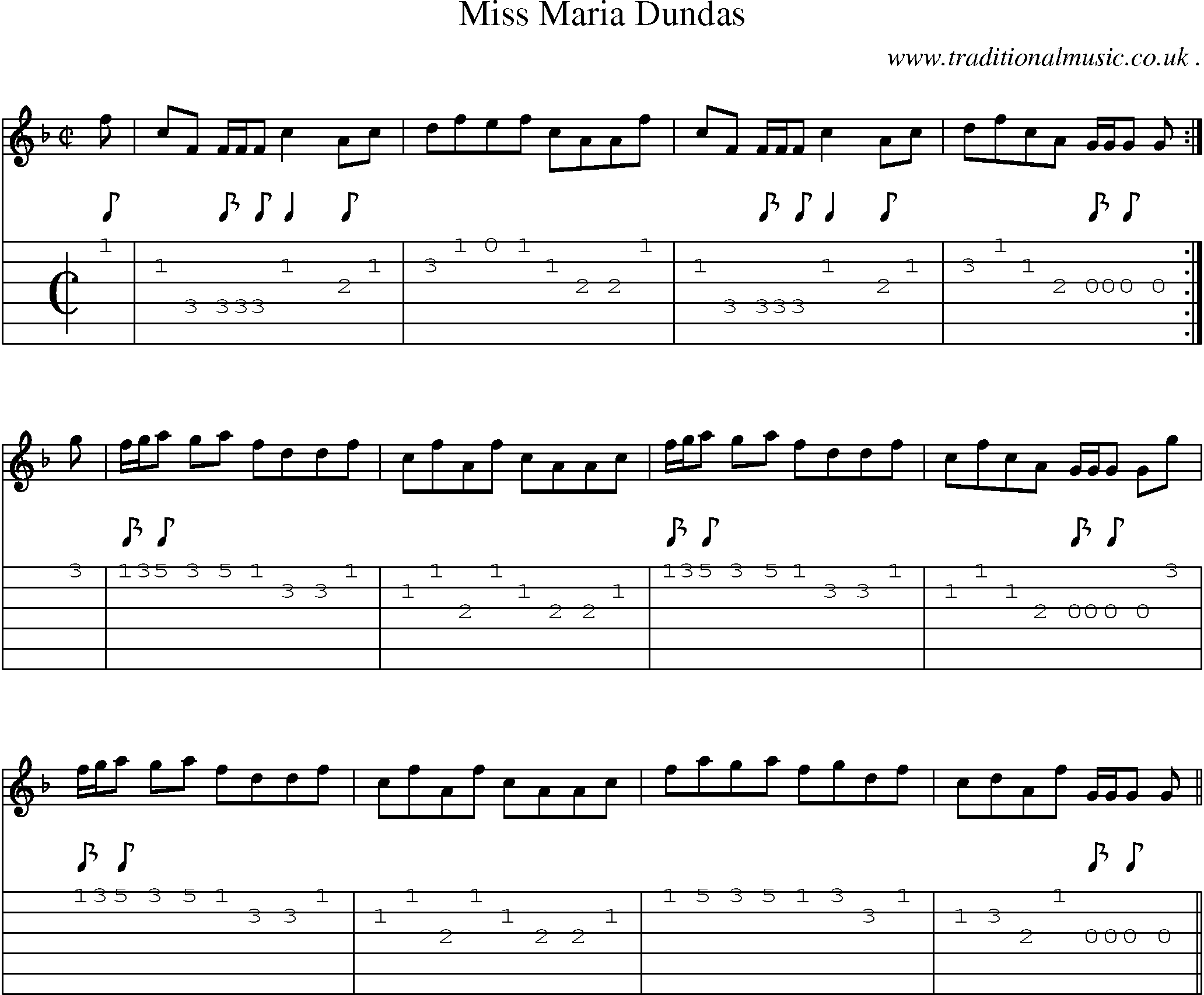 Sheet-music  score, Chords and Guitar Tabs for Miss Maria Dundas