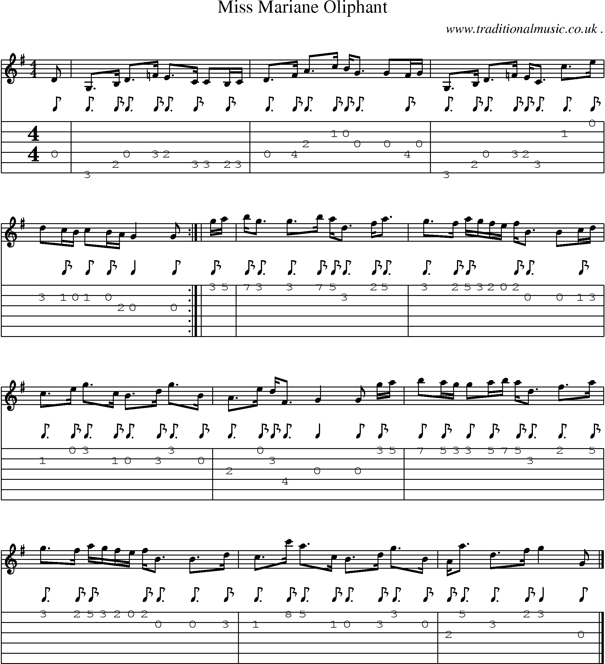 Sheet-music  score, Chords and Guitar Tabs for Miss Mariane Oliphant