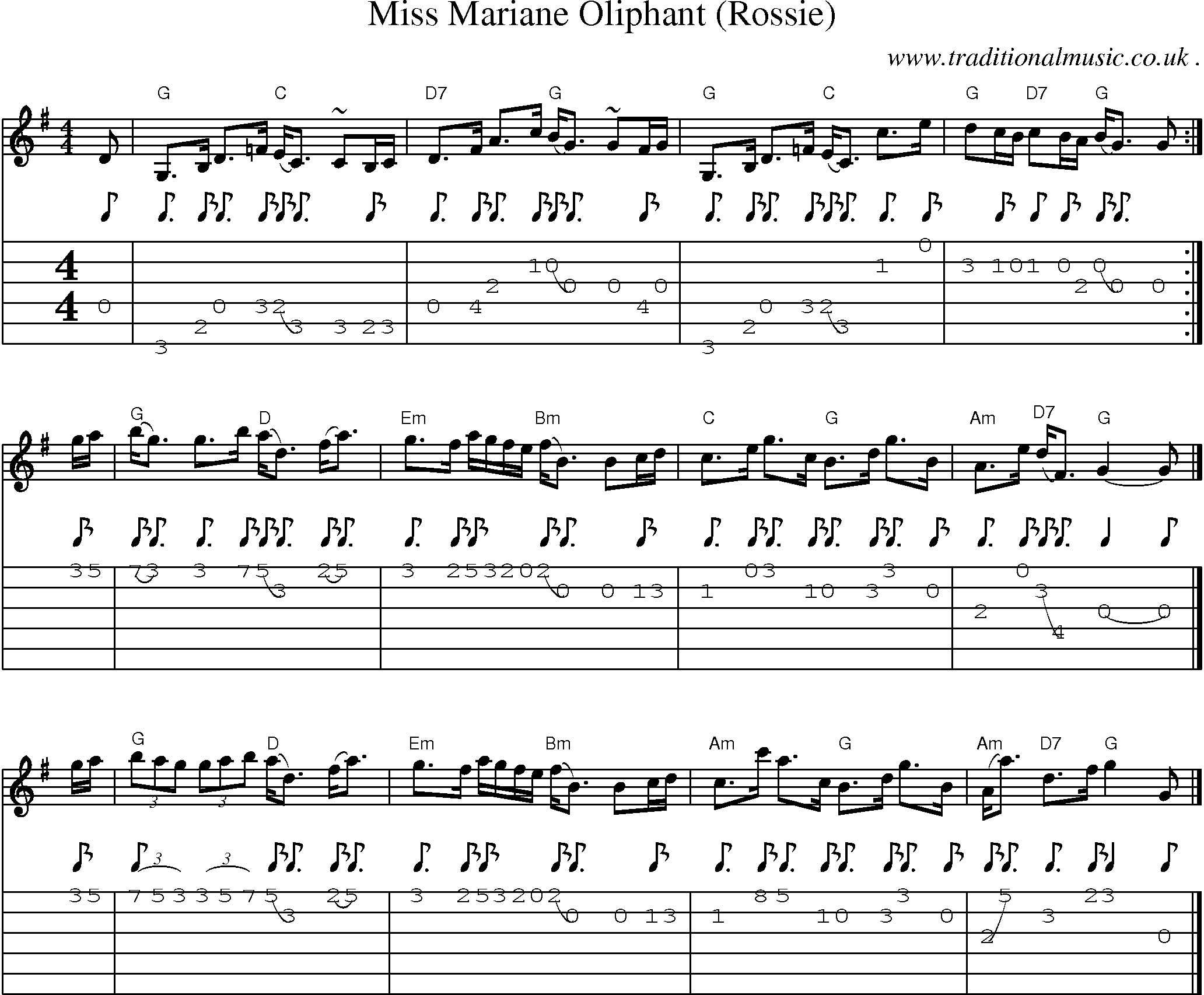 Sheet-music  score, Chords and Guitar Tabs for Miss Mariane Oliphant Rossie