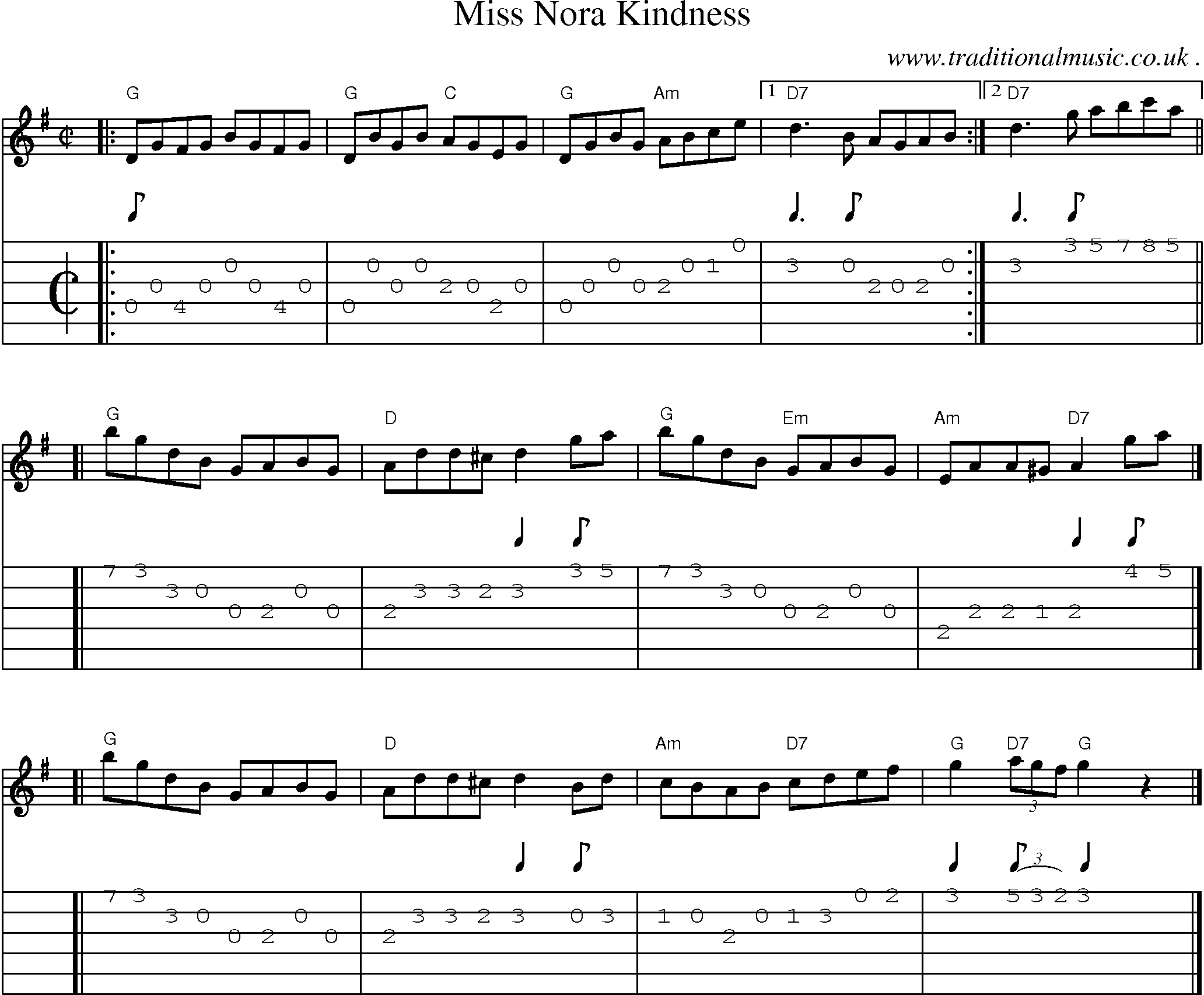 Sheet-music  score, Chords and Guitar Tabs for Miss Nora Kindness