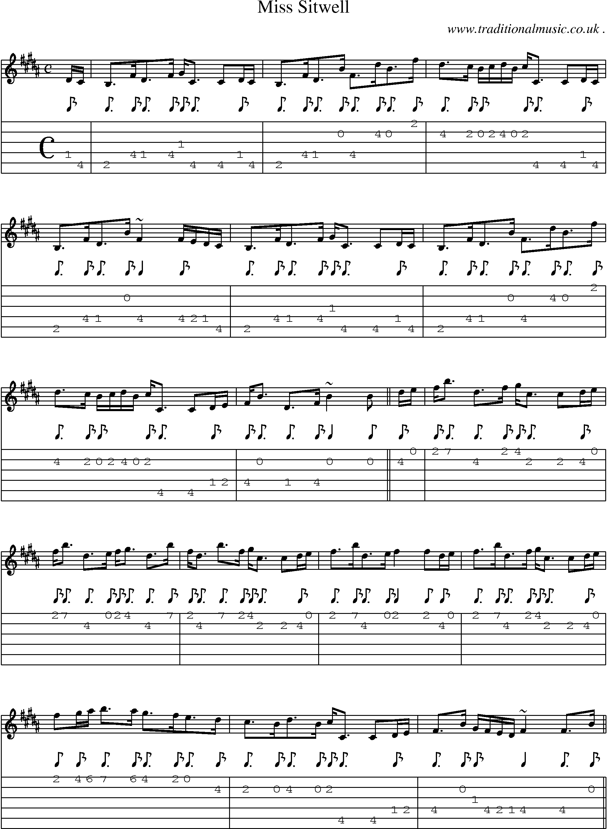 Sheet-music  score, Chords and Guitar Tabs for Miss Sitwell
