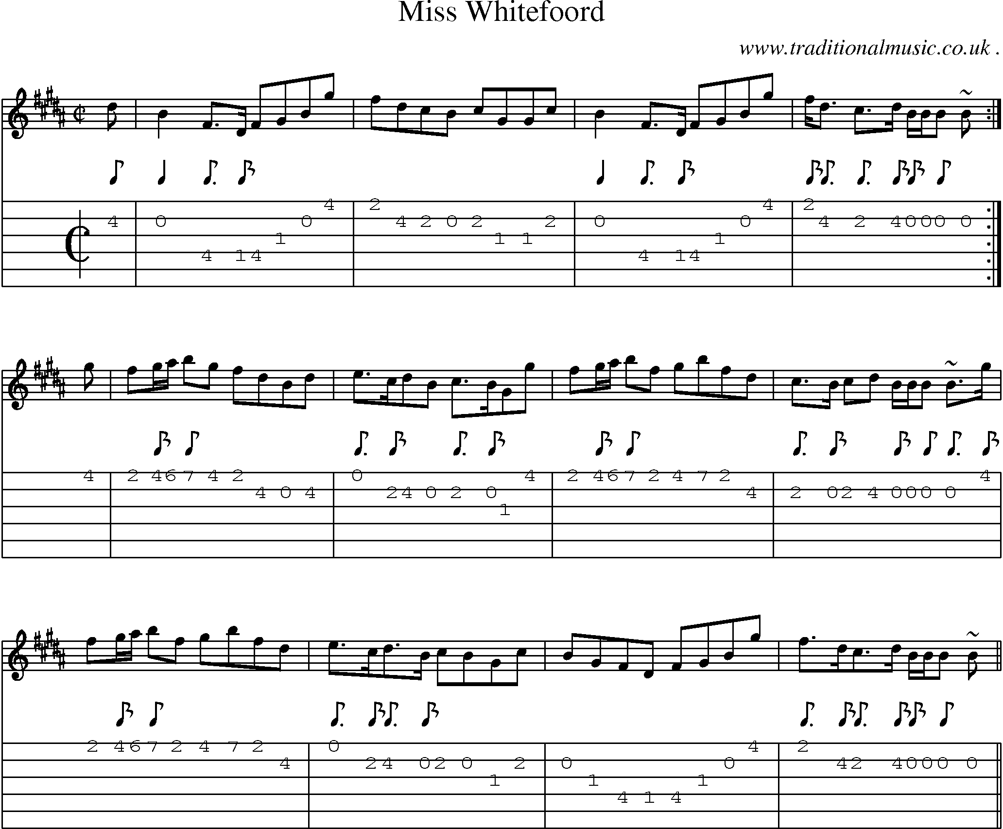 Sheet-music  score, Chords and Guitar Tabs for Miss Whitefoord