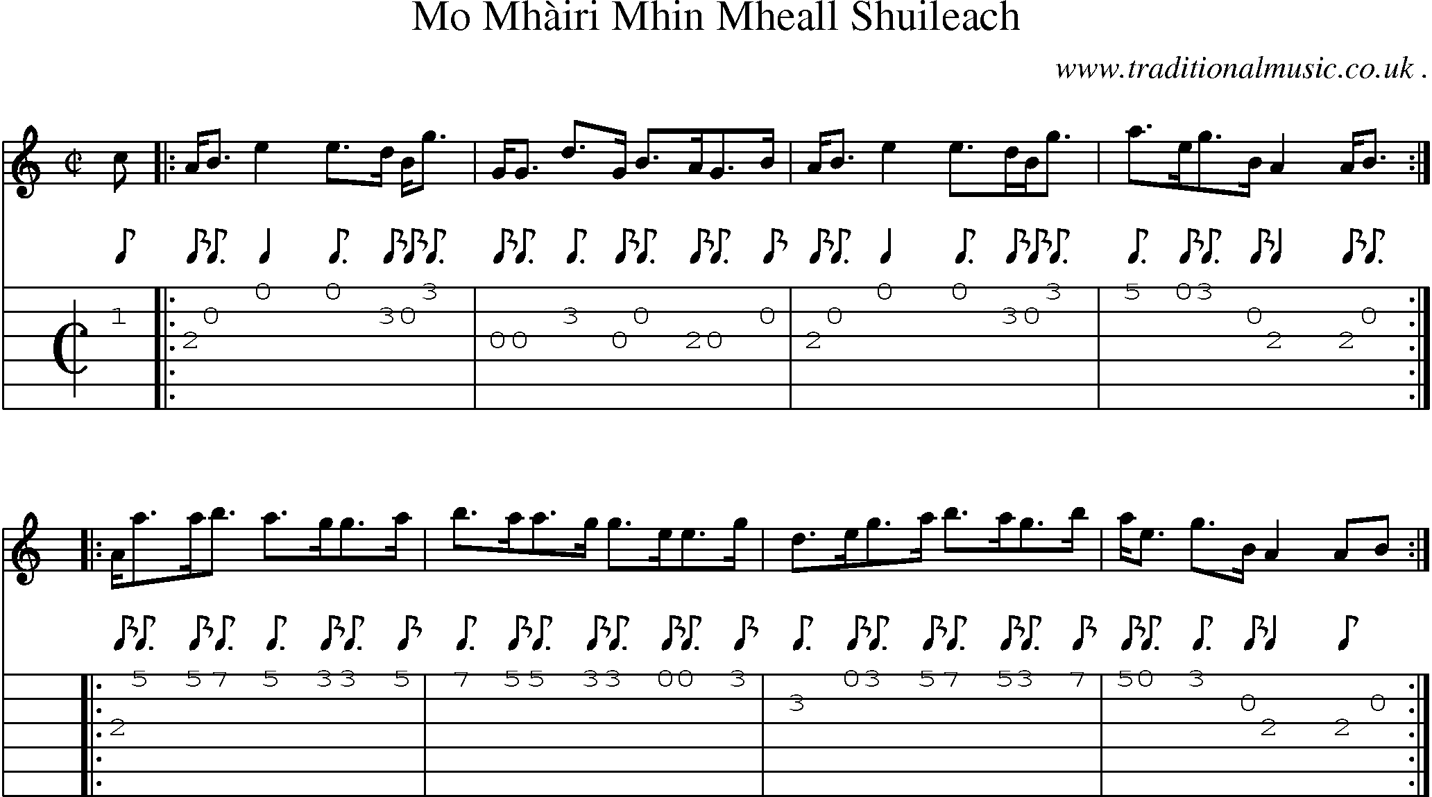 Sheet-music  score, Chords and Guitar Tabs for Mo Mhairi Mhin Mheall Shuileach