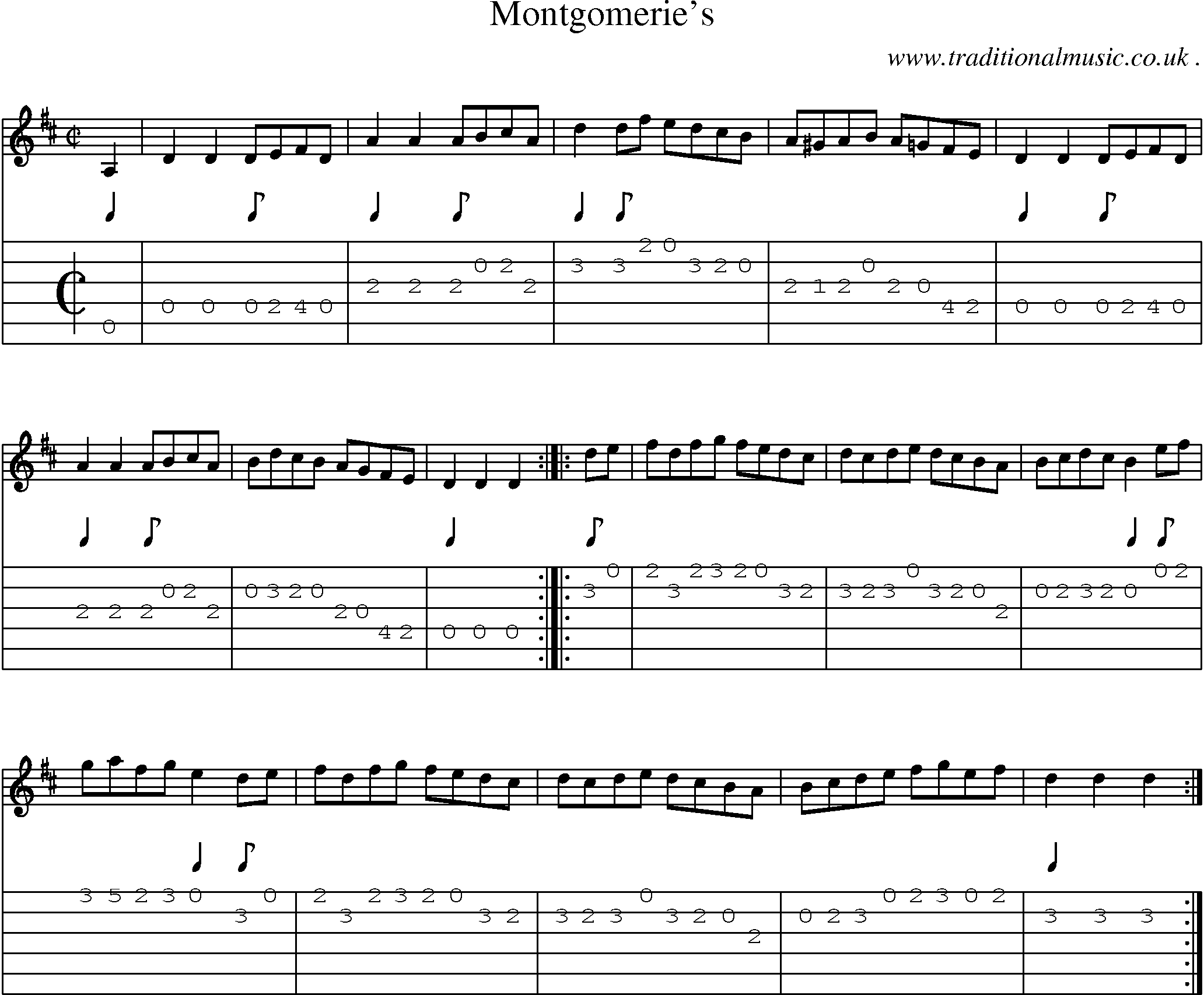 Sheet-music  score, Chords and Guitar Tabs for Montgomeries