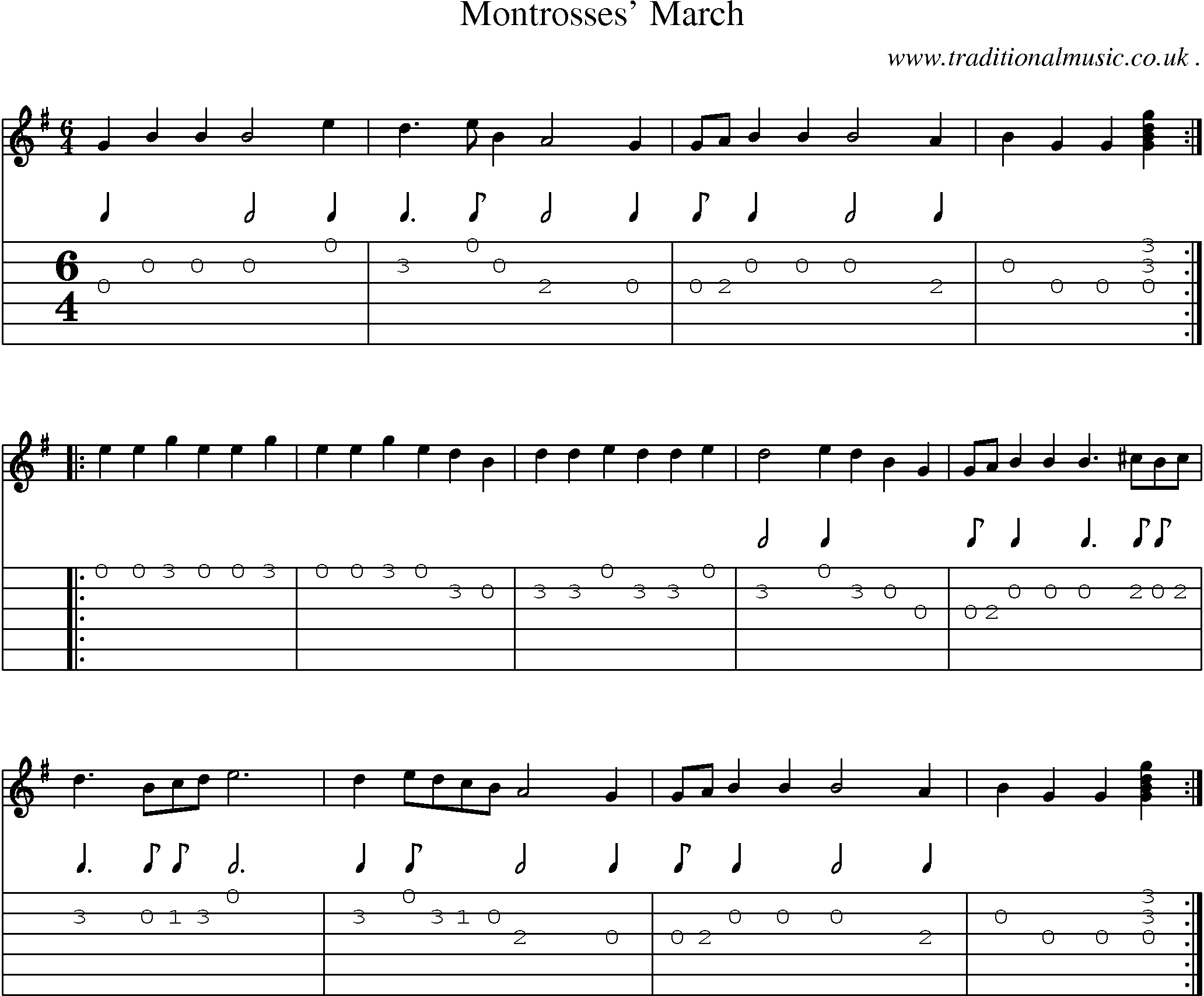 Sheet-music  score, Chords and Guitar Tabs for Montrosses March