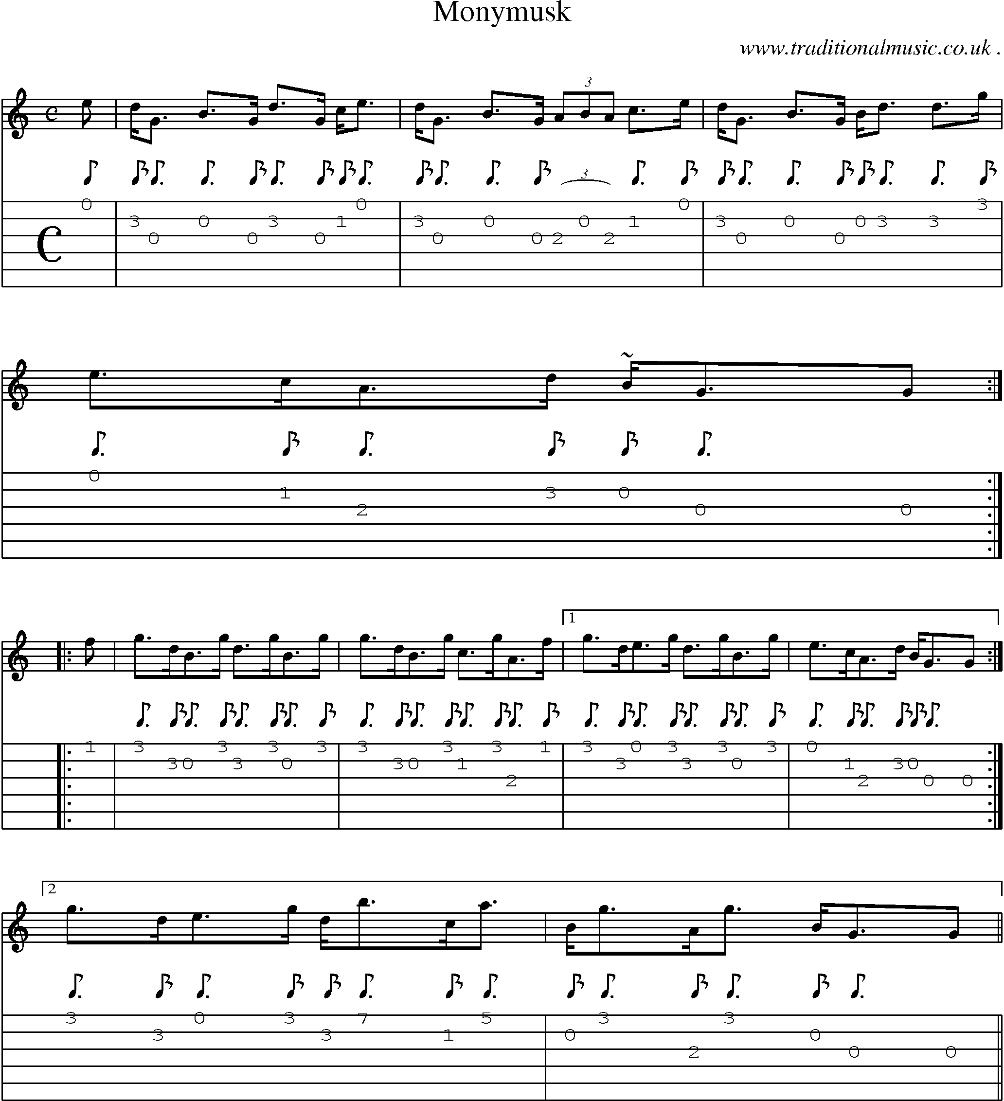 Sheet-music  score, Chords and Guitar Tabs for Monymusk