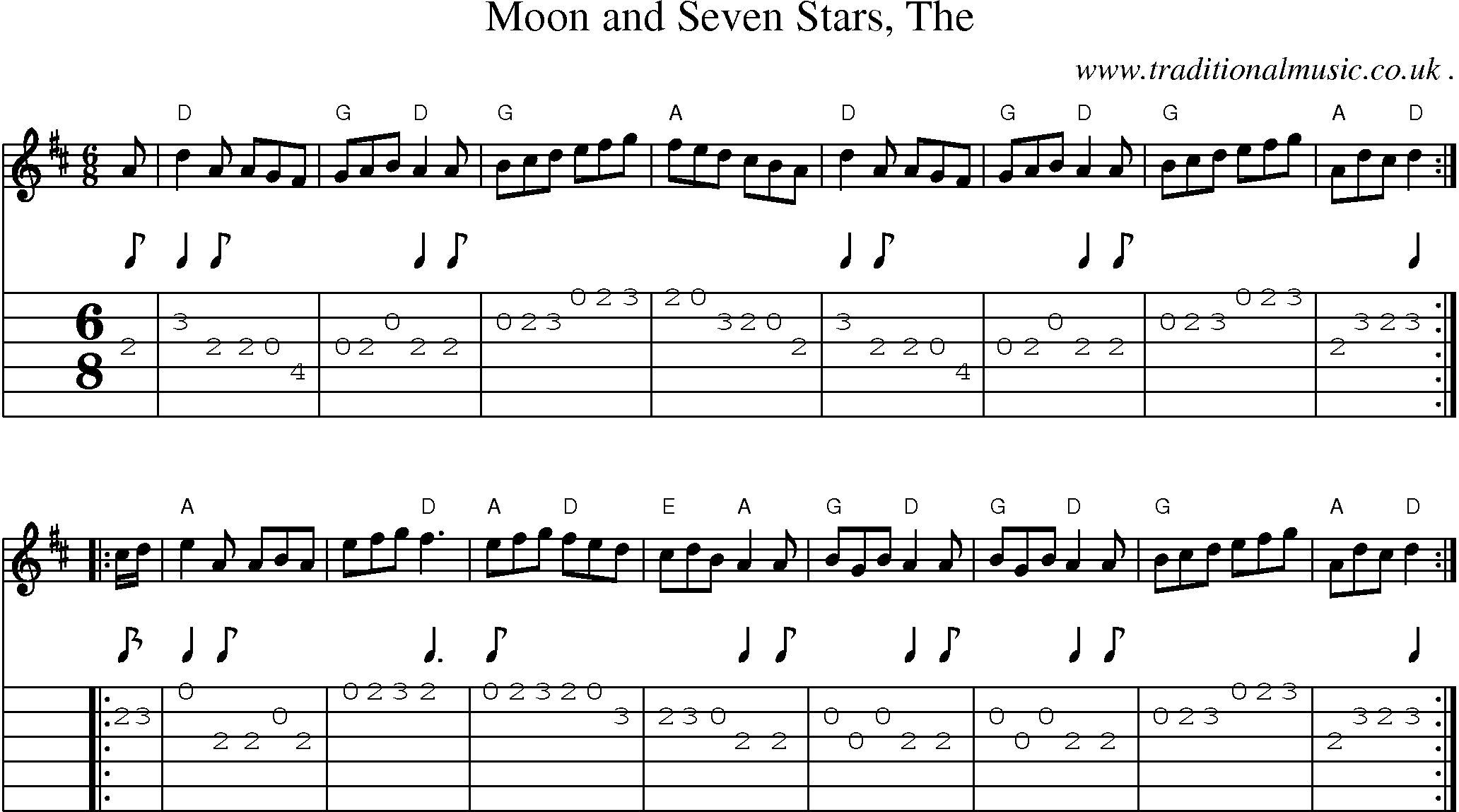 Sheet-music  score, Chords and Guitar Tabs for Moon And Seven Stars The