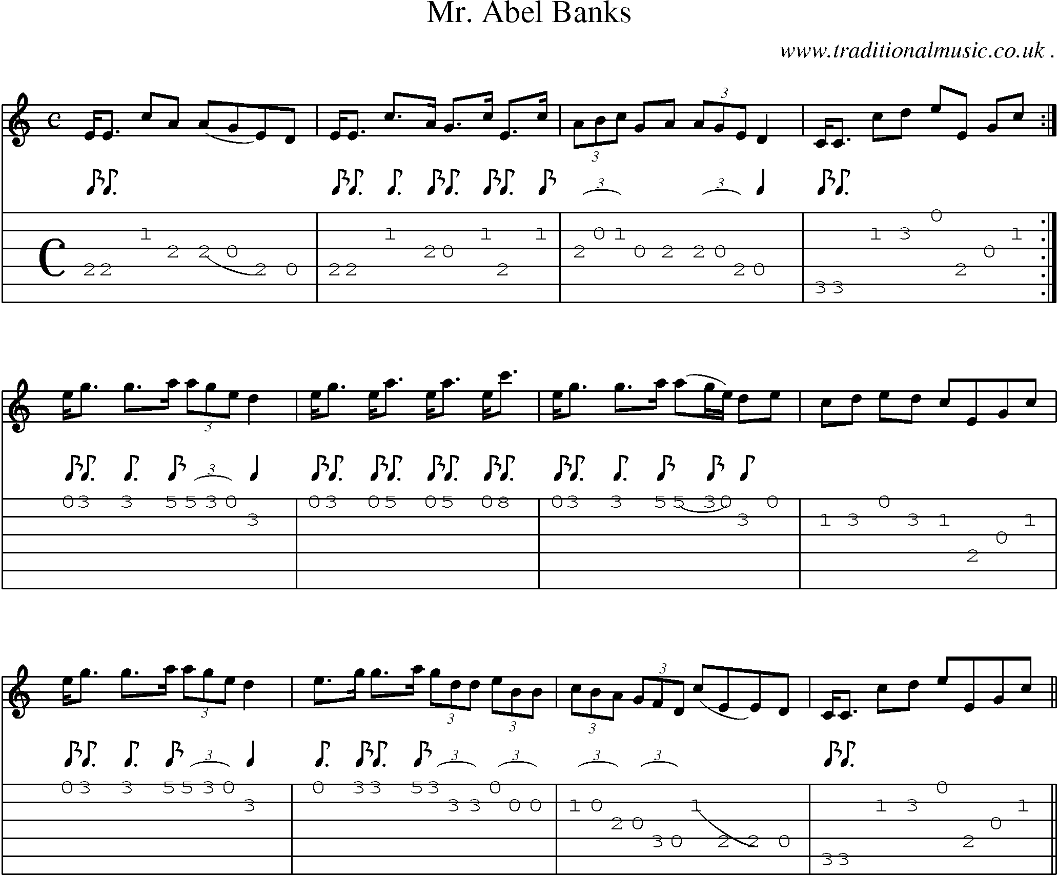Sheet-music  score, Chords and Guitar Tabs for Mr Abel Banks