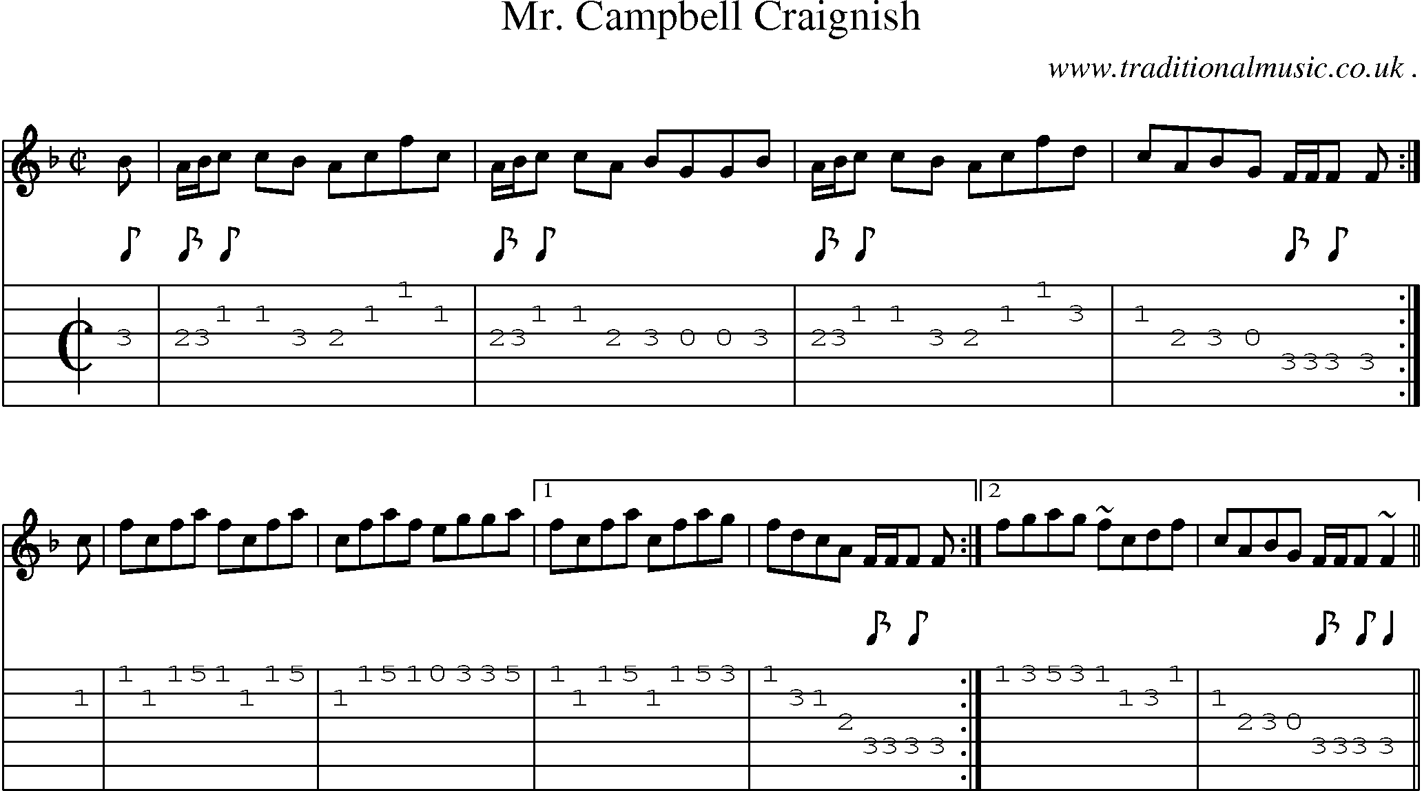 Sheet-music  score, Chords and Guitar Tabs for Mr Campbell Craignish