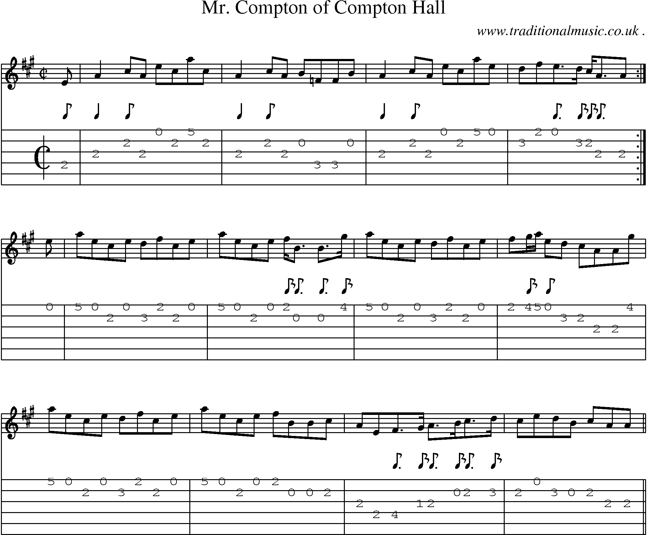 Sheet-music  score, Chords and Guitar Tabs for Mr Compton Of Compton Hall