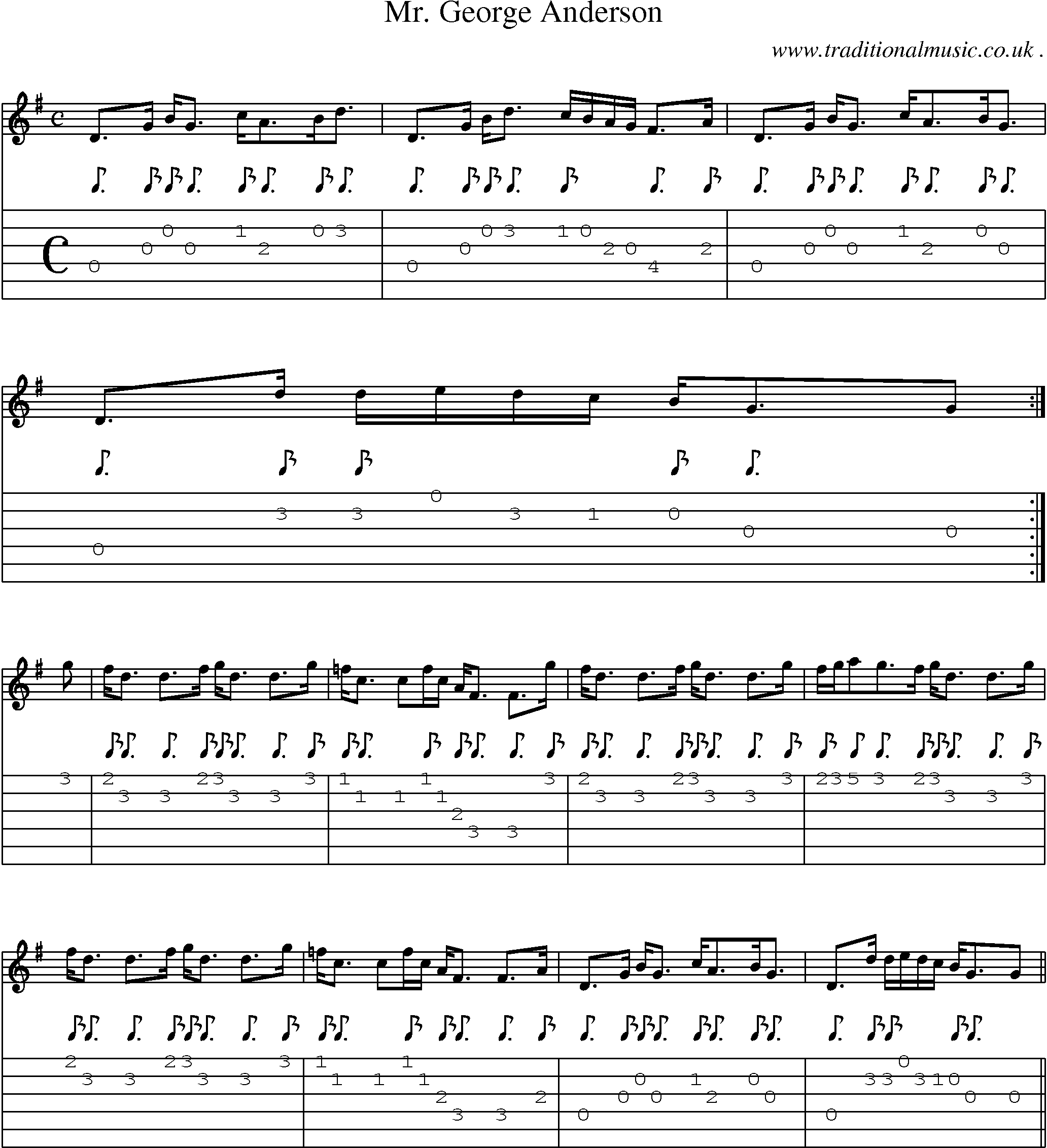 Sheet-music  score, Chords and Guitar Tabs for Mr George Anderson