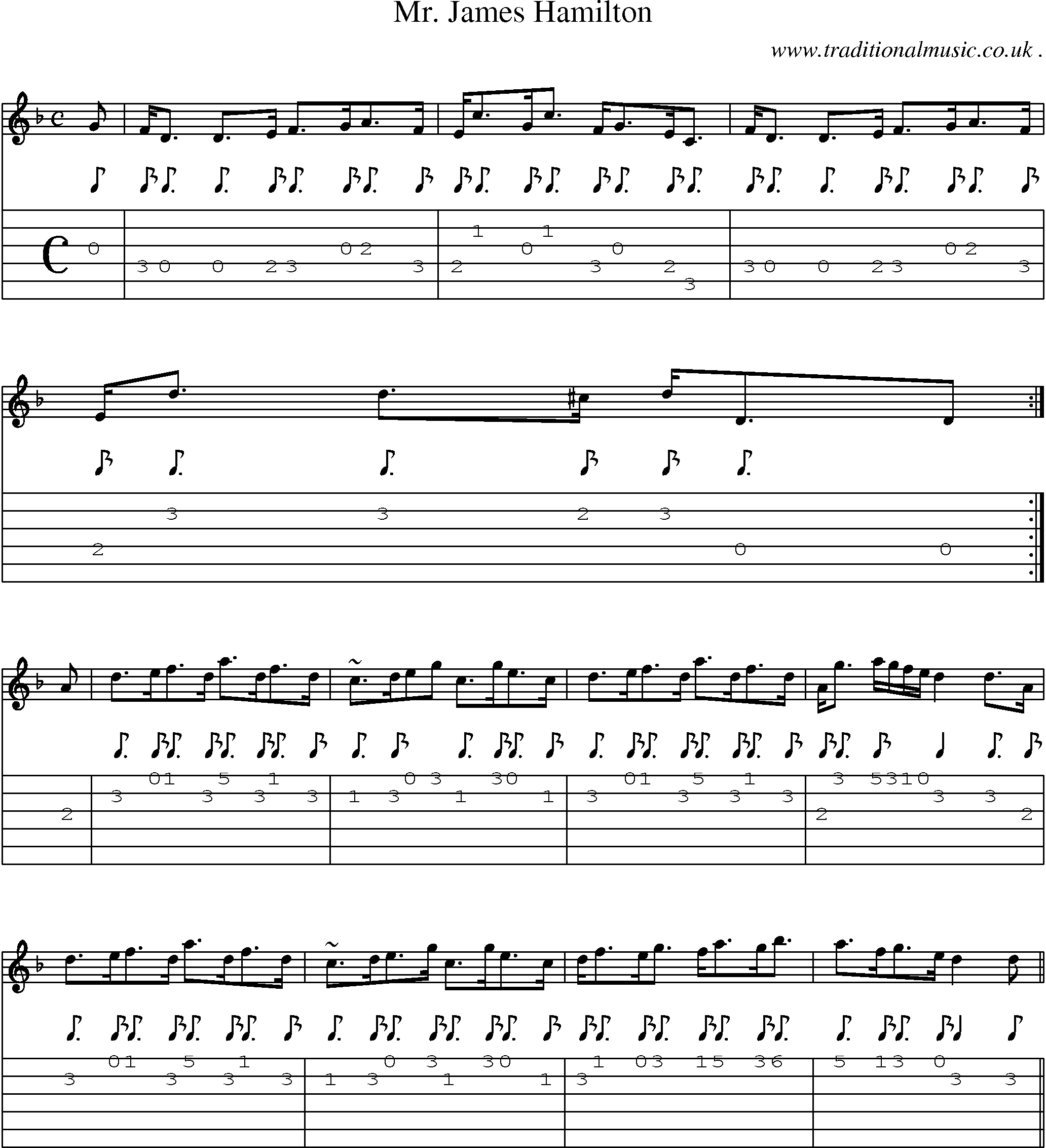 Sheet-music  score, Chords and Guitar Tabs for Mr James Hamilton