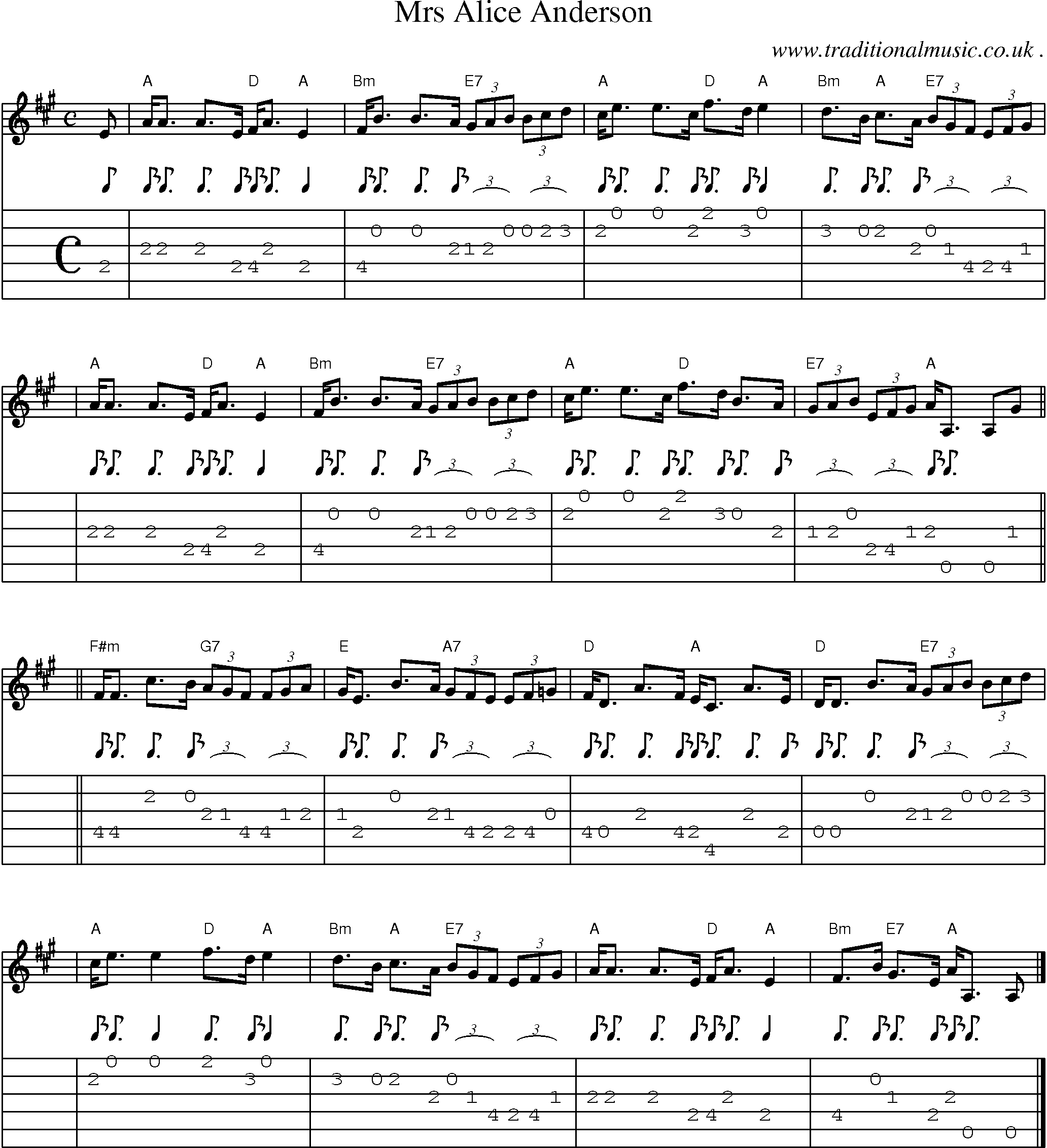Sheet-music  score, Chords and Guitar Tabs for Mrs Alice Anderson