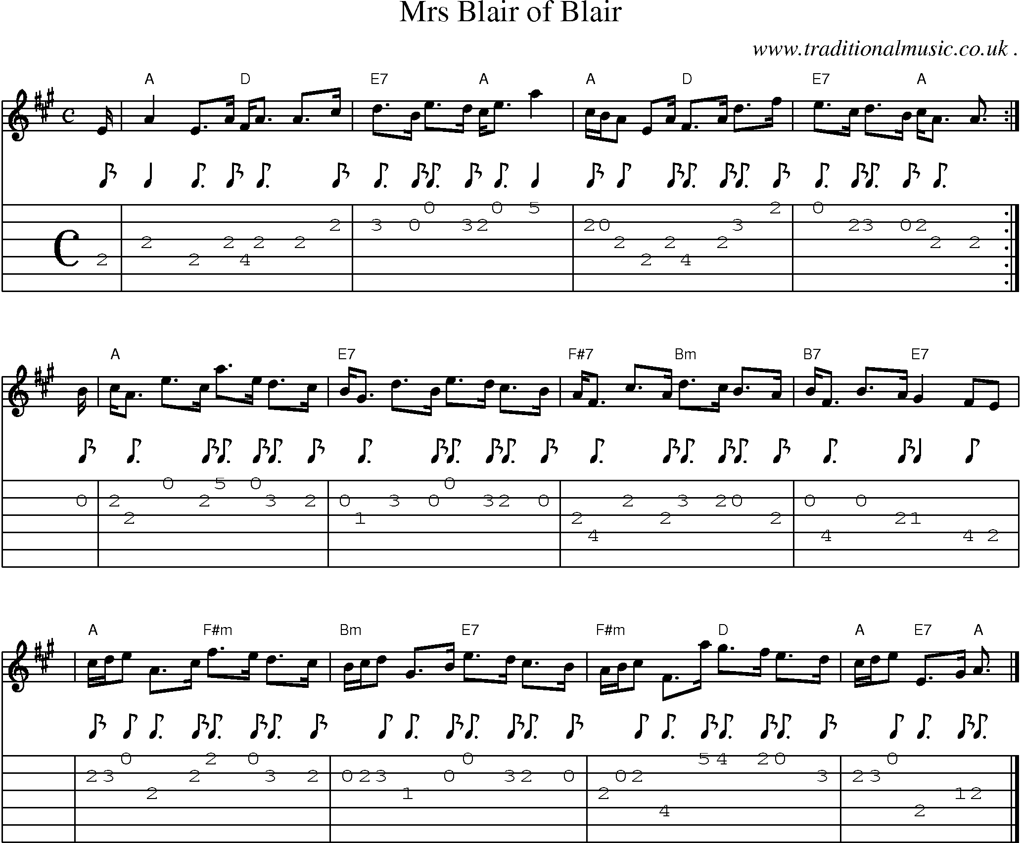 Sheet-music  score, Chords and Guitar Tabs for Mrs Blair Of Blair