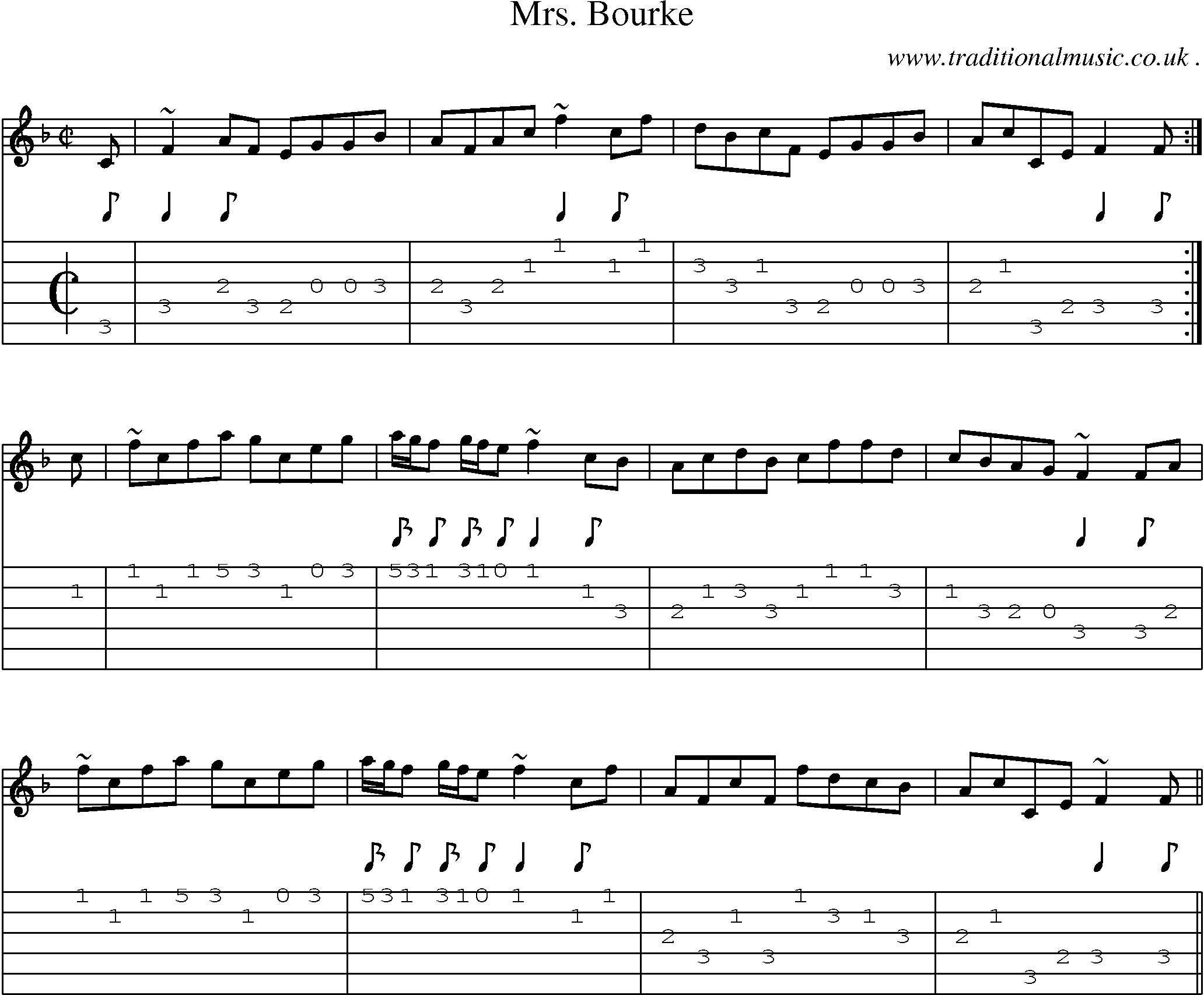 Sheet-music  score, Chords and Guitar Tabs for Mrs Bourke
