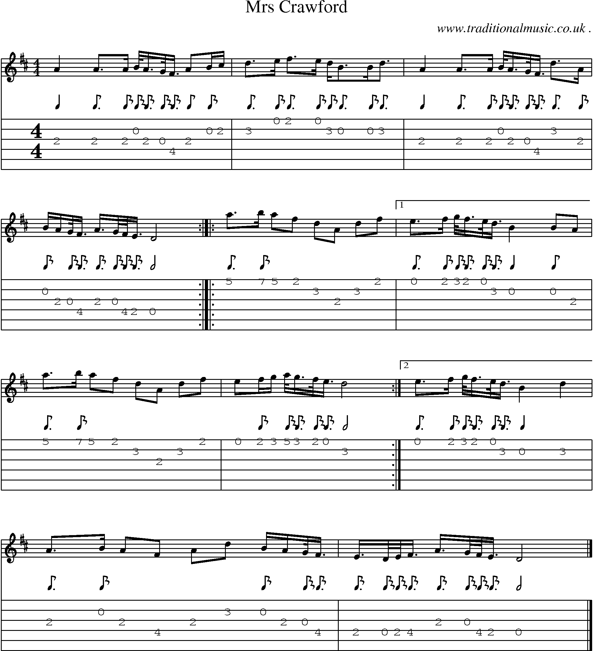 Sheet-music  score, Chords and Guitar Tabs for Mrs Crawford