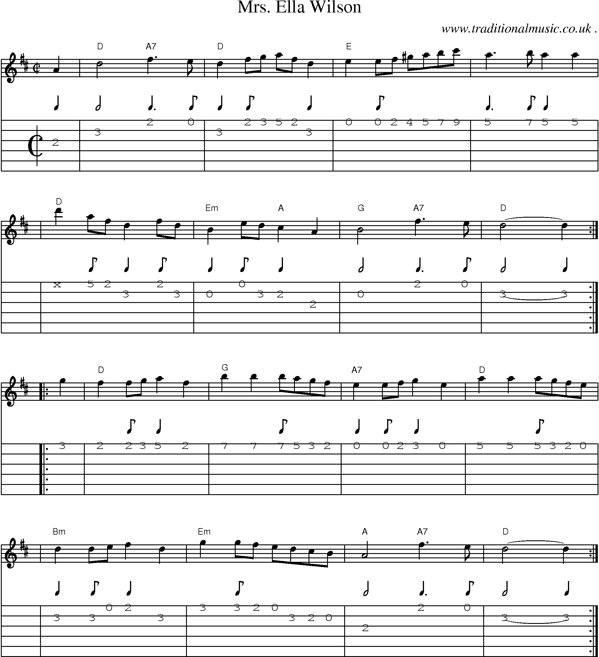 Sheet-music  score, Chords and Guitar Tabs for Mrs Ella Wilson