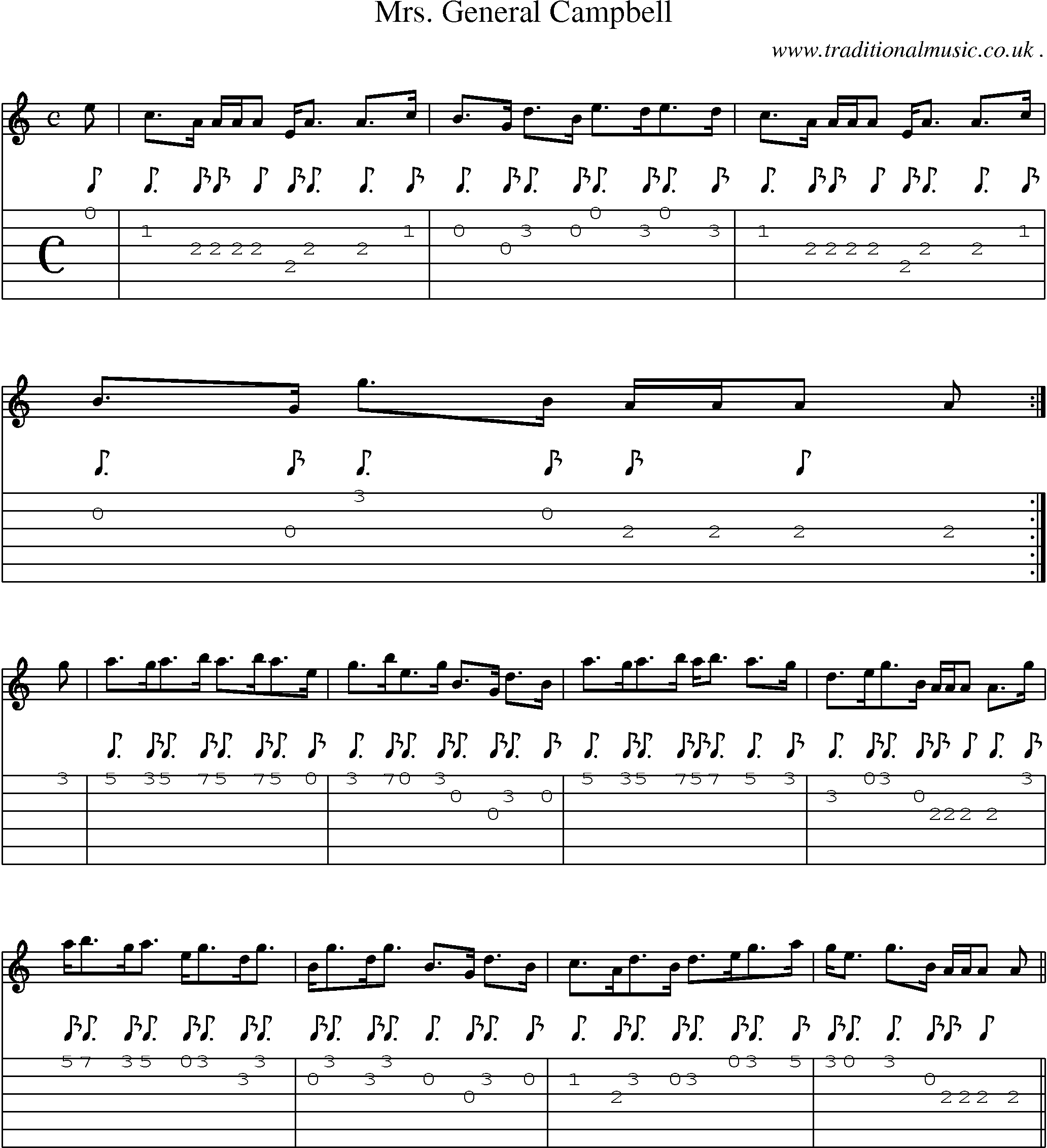 Sheet-music  score, Chords and Guitar Tabs for Mrs General Campbell