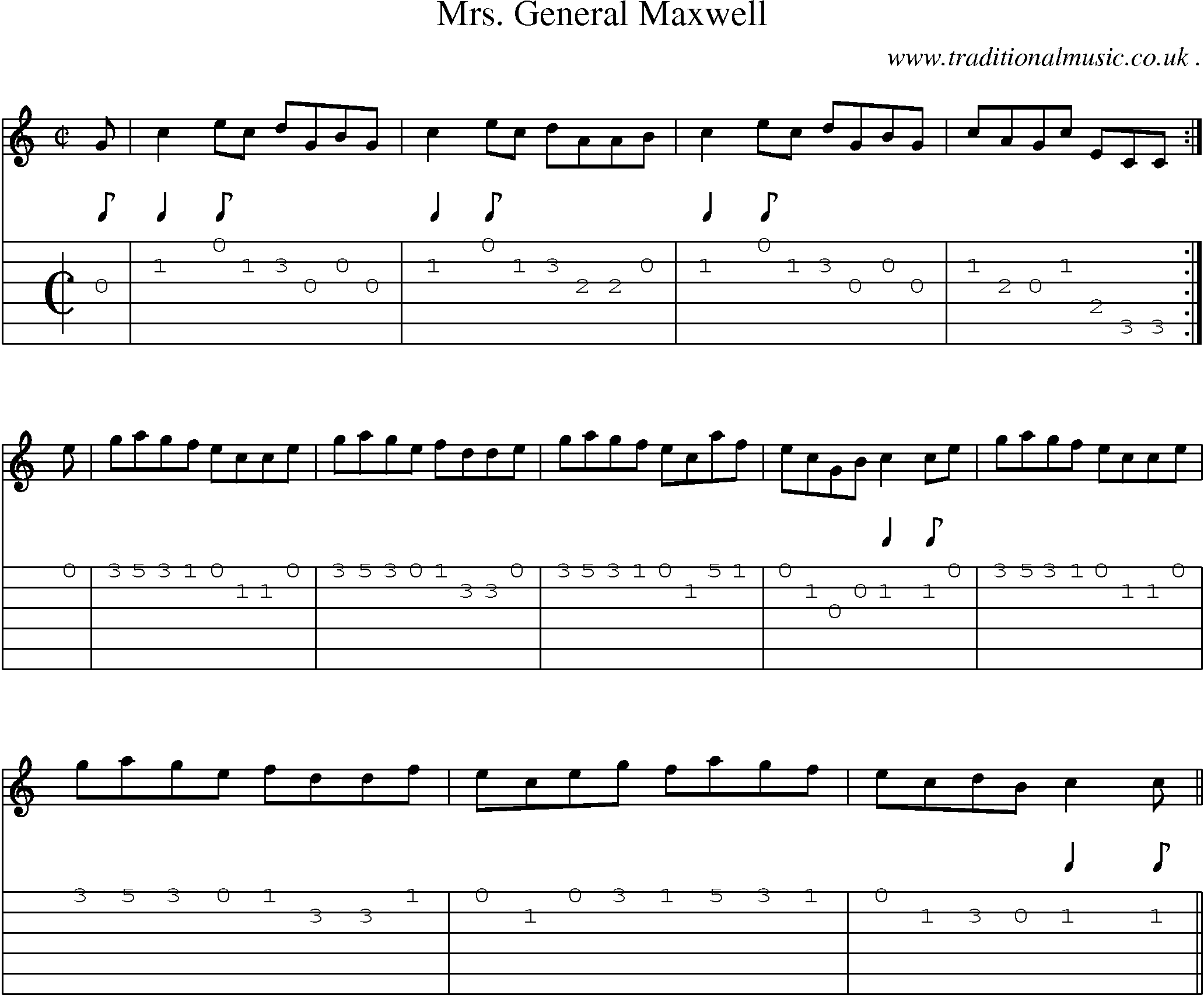 Sheet-music  score, Chords and Guitar Tabs for Mrs General Maxwell