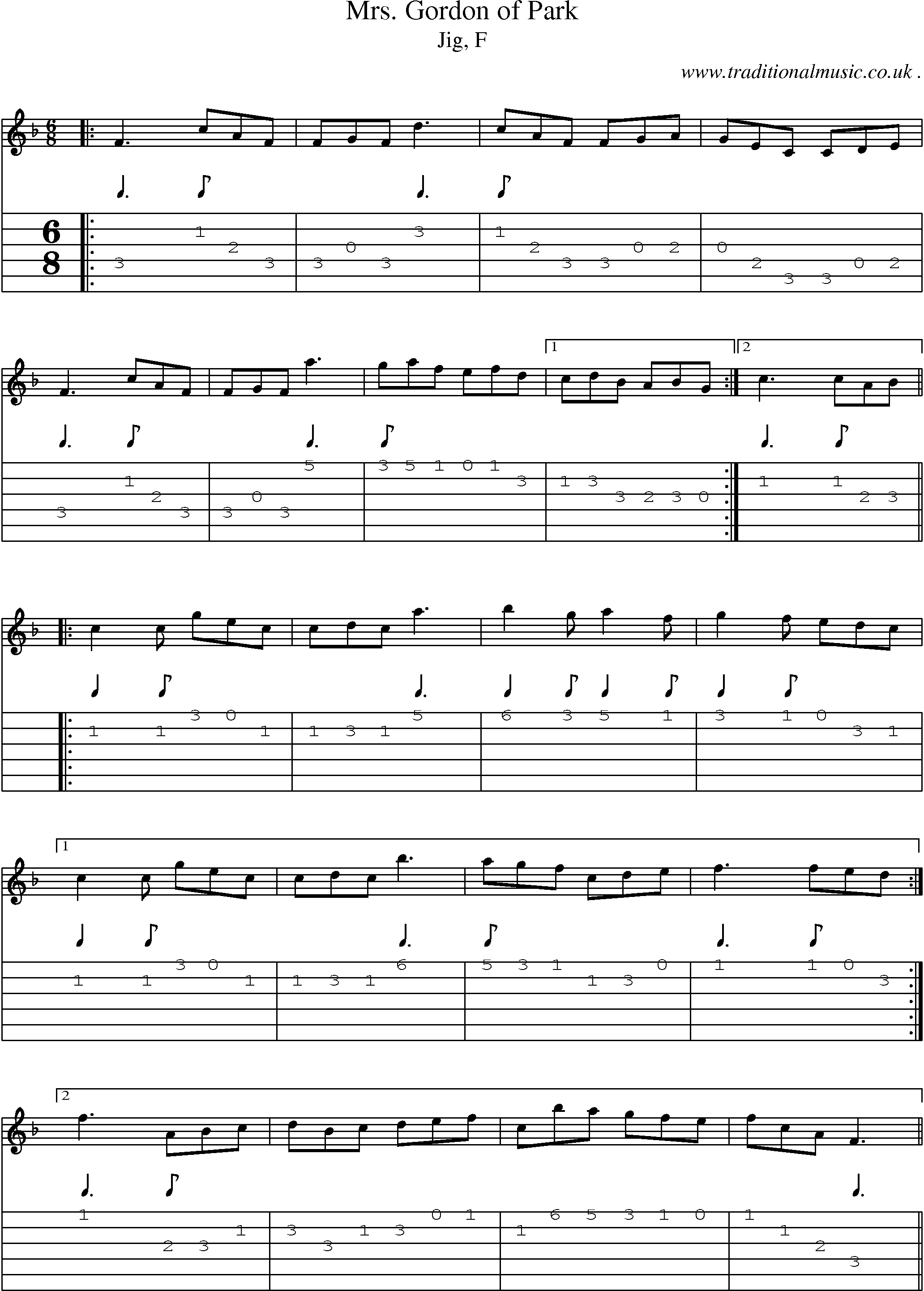 Sheet-music  score, Chords and Guitar Tabs for Mrs Gordon Of Park