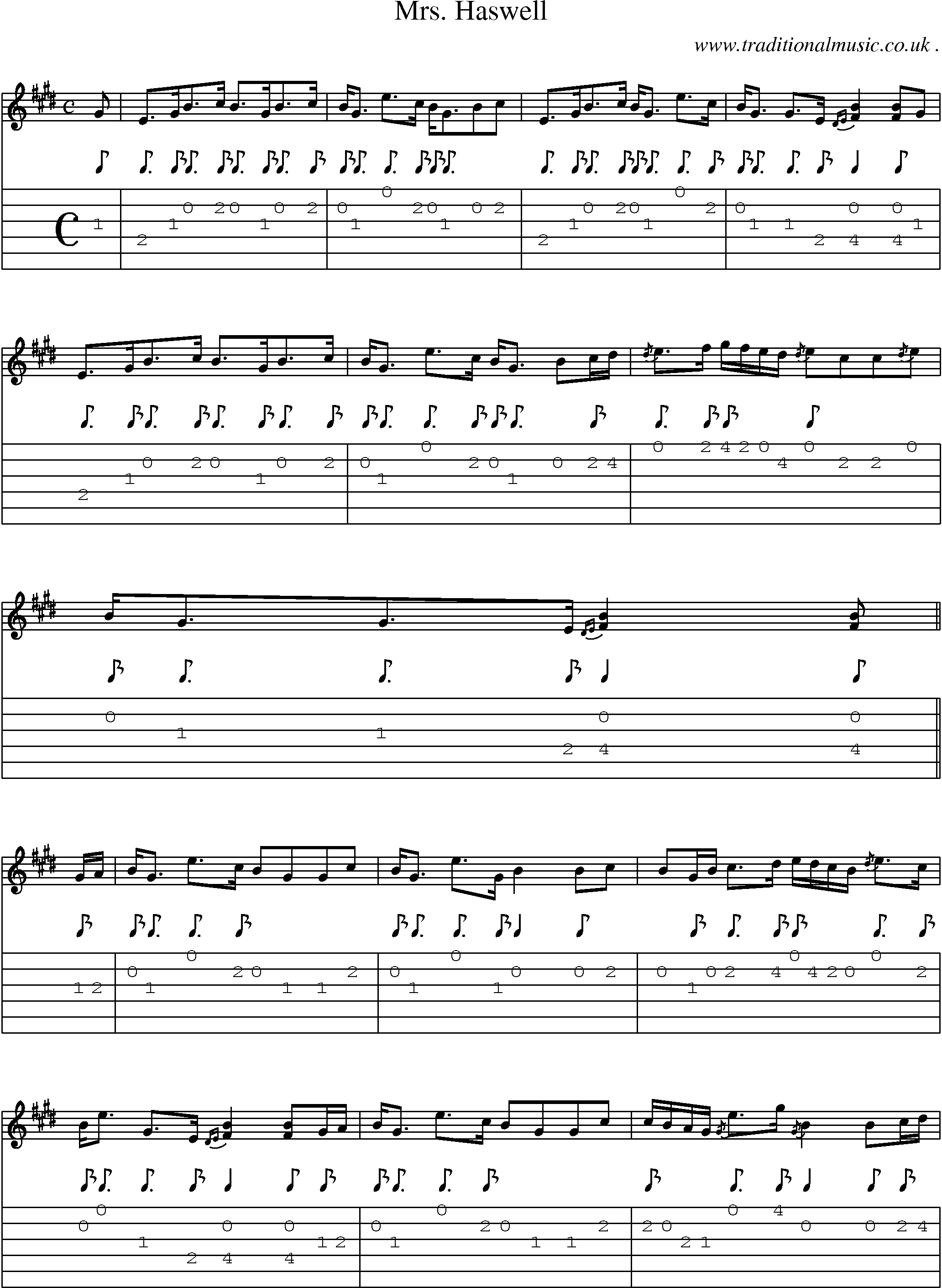 Sheet-music  score, Chords and Guitar Tabs for Mrs Haswell