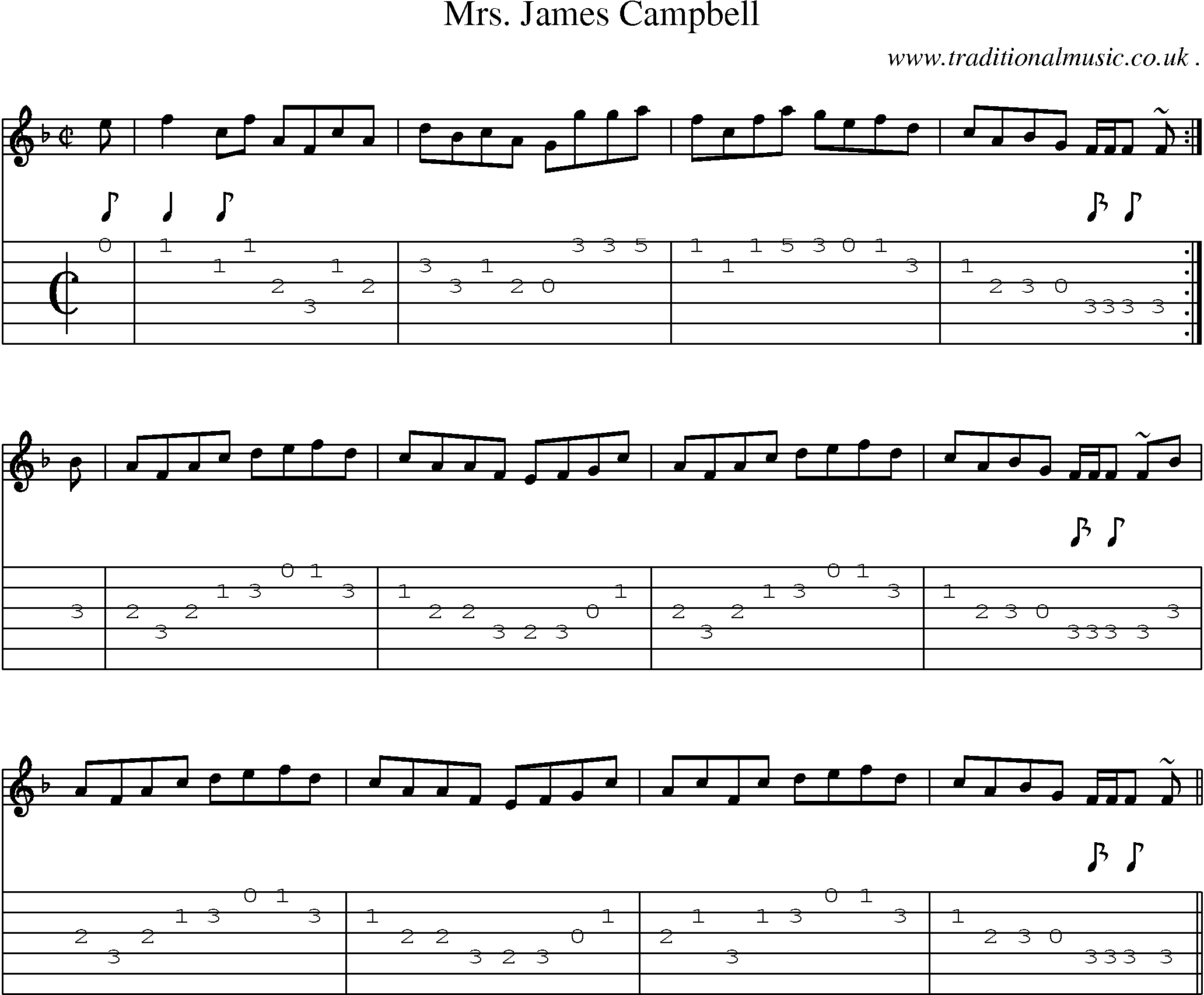 Sheet-music  score, Chords and Guitar Tabs for Mrs James Campbell