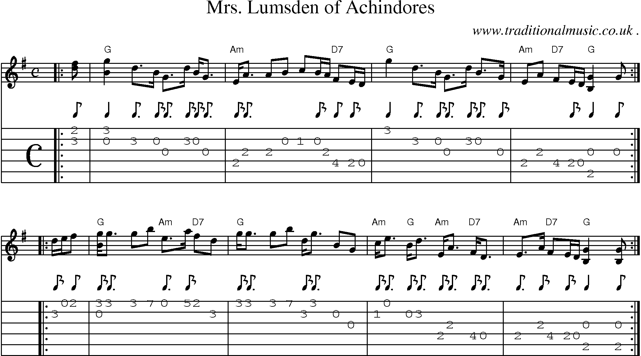 Sheet-music  score, Chords and Guitar Tabs for Mrs Lumsden Of Achindores