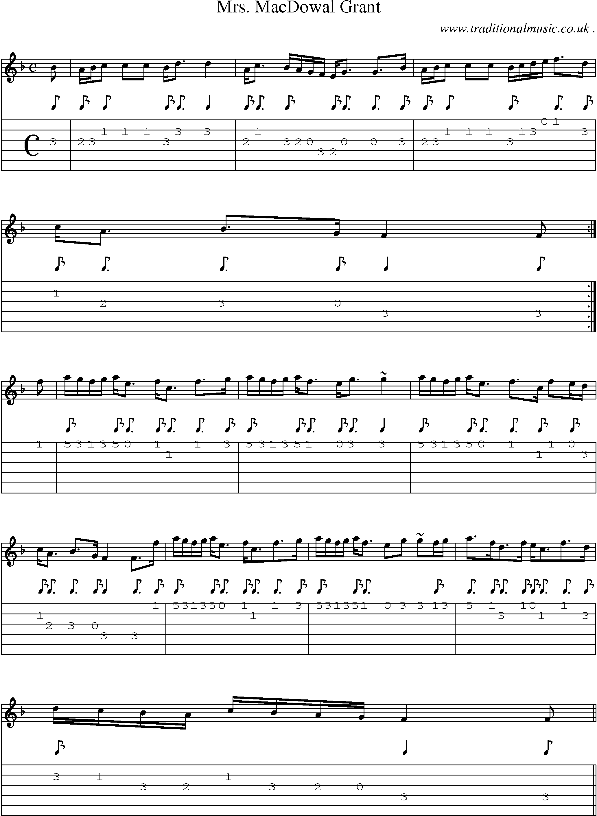 Sheet-music  score, Chords and Guitar Tabs for Mrs Macdowal Grant