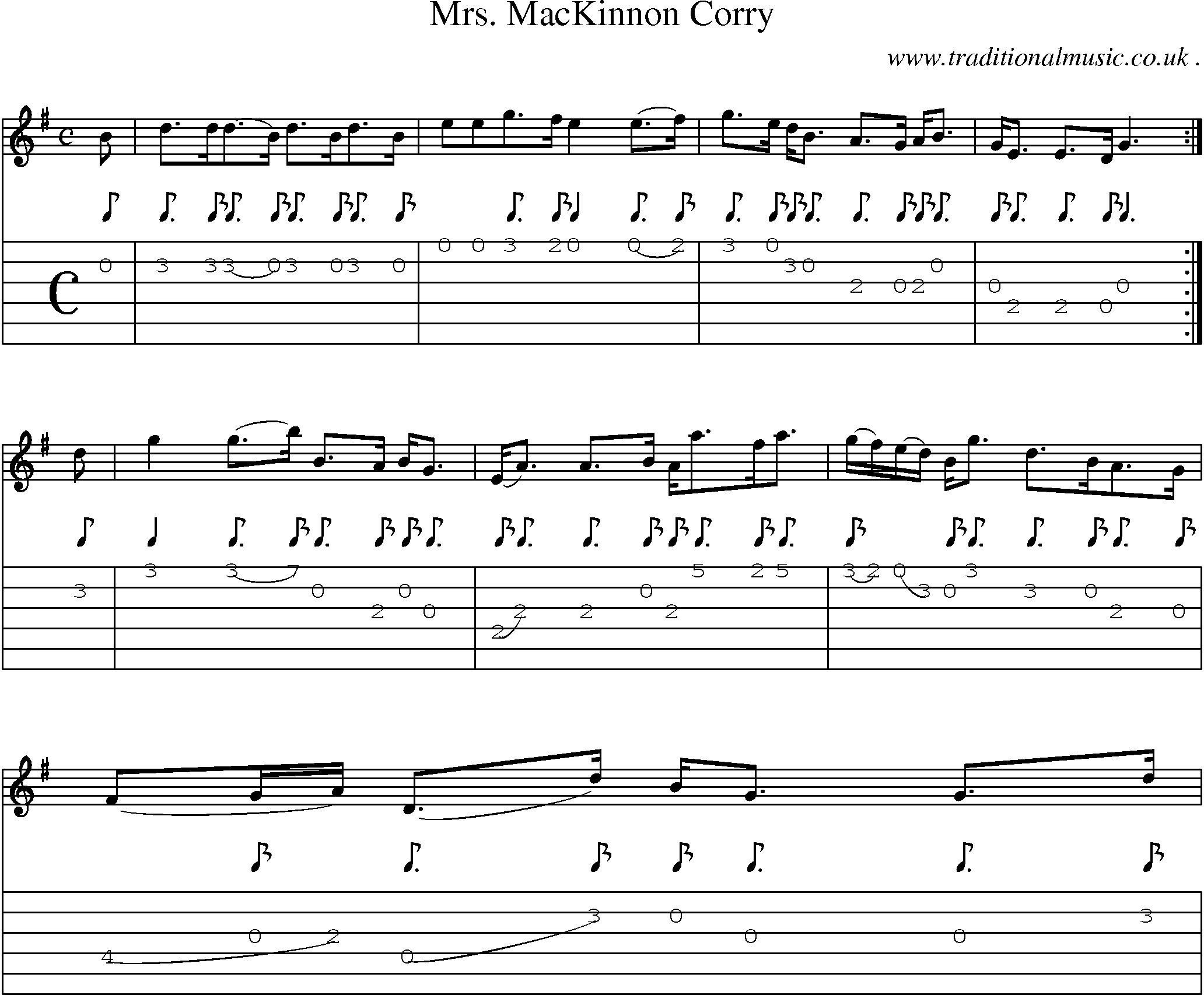 Sheet-music  score, Chords and Guitar Tabs for Mrs Mackinnon Corry