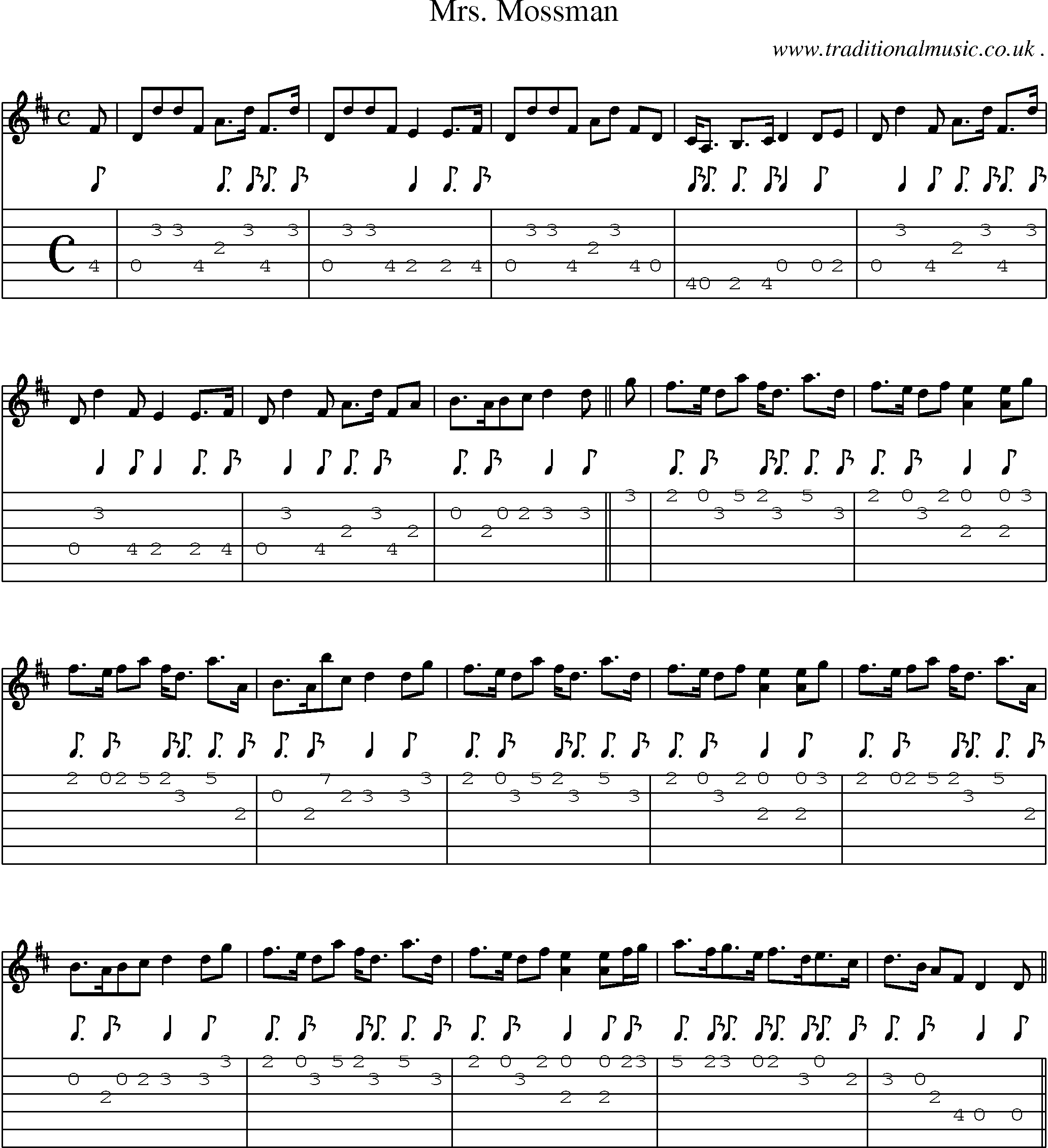Sheet-music  score, Chords and Guitar Tabs for Mrs Mossman
