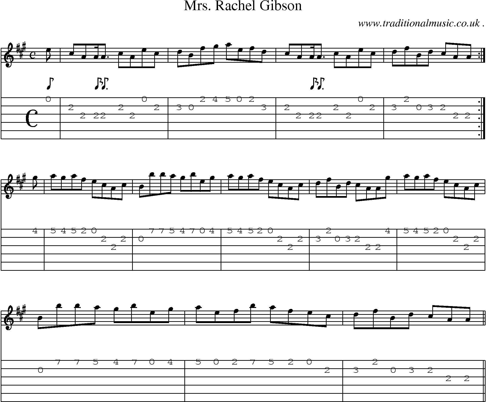 Sheet-music  score, Chords and Guitar Tabs for Mrs Rachel Gibson