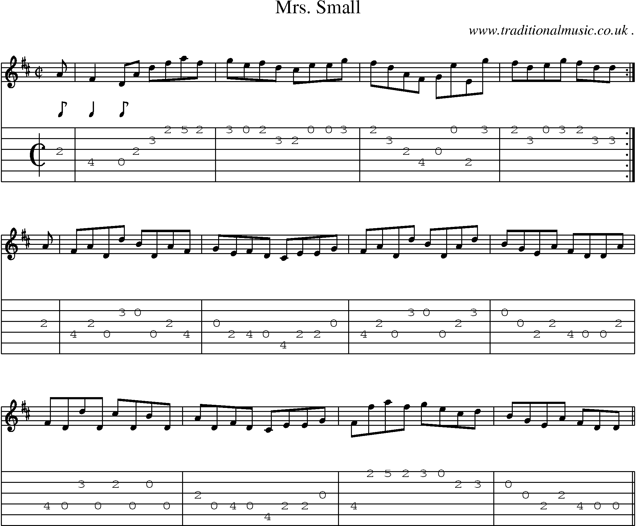 Sheet-music  score, Chords and Guitar Tabs for Mrs Small