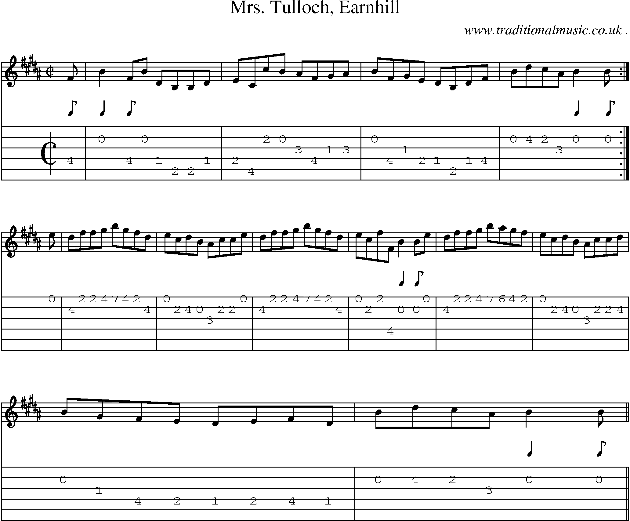 Sheet-music  score, Chords and Guitar Tabs for Mrs Tulloch Earnhill
