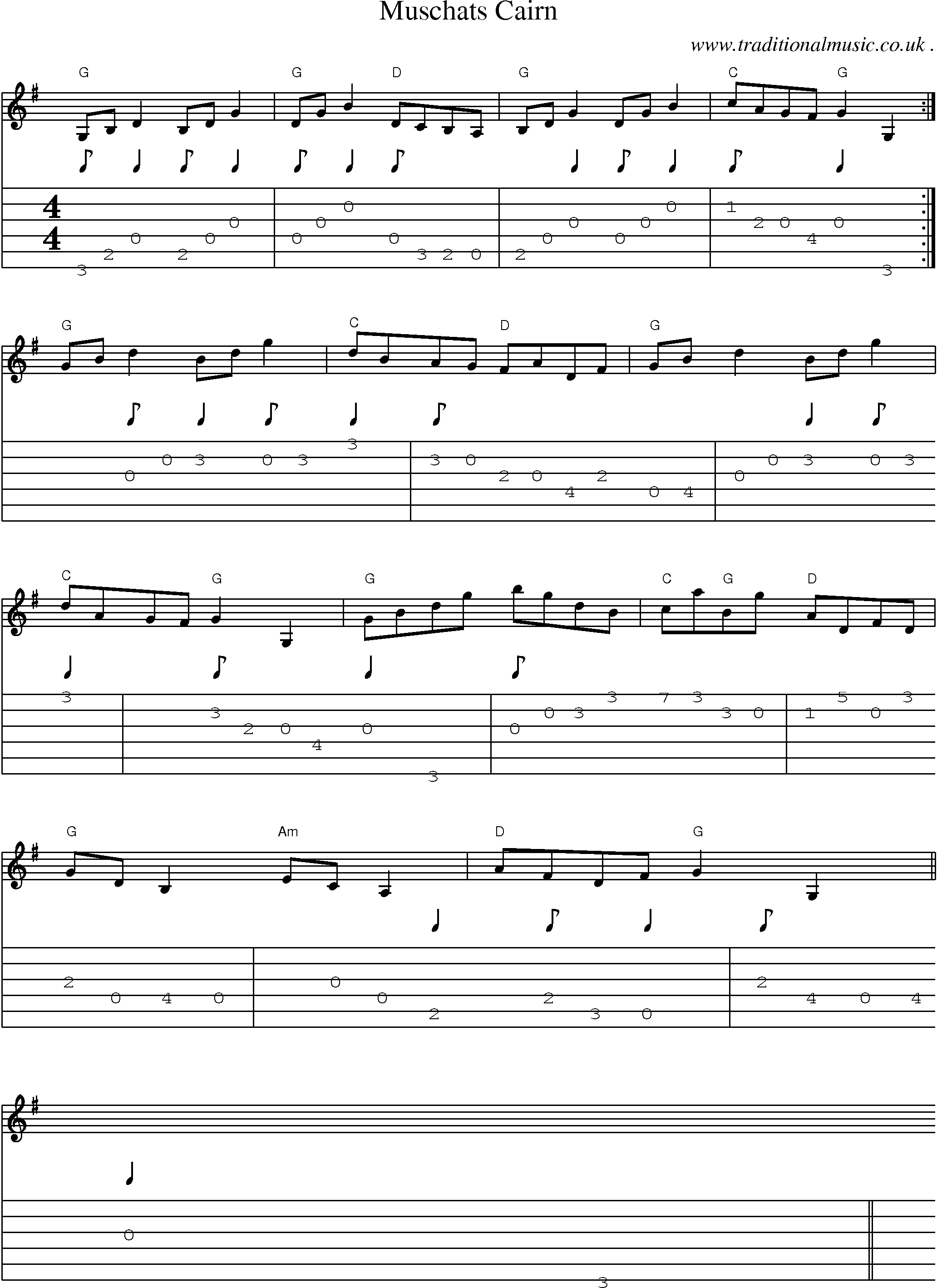 Sheet-music  score, Chords and Guitar Tabs for Muschats Cairn