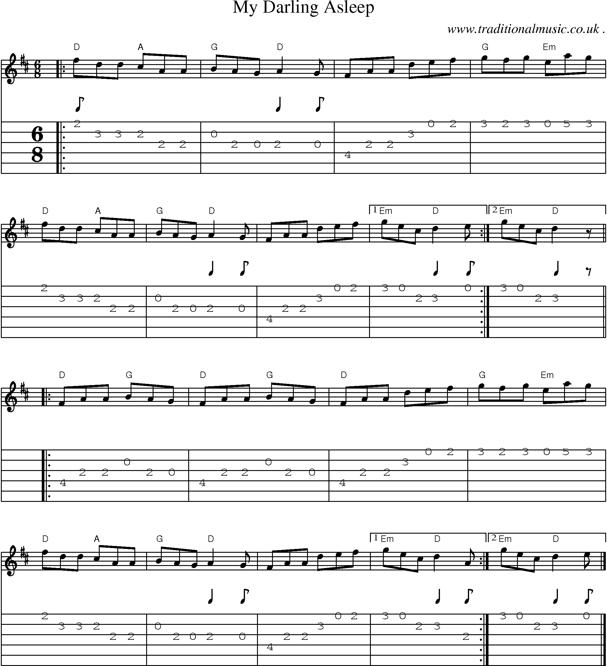 Sheet-music  score, Chords and Guitar Tabs for My Darling Asleep
