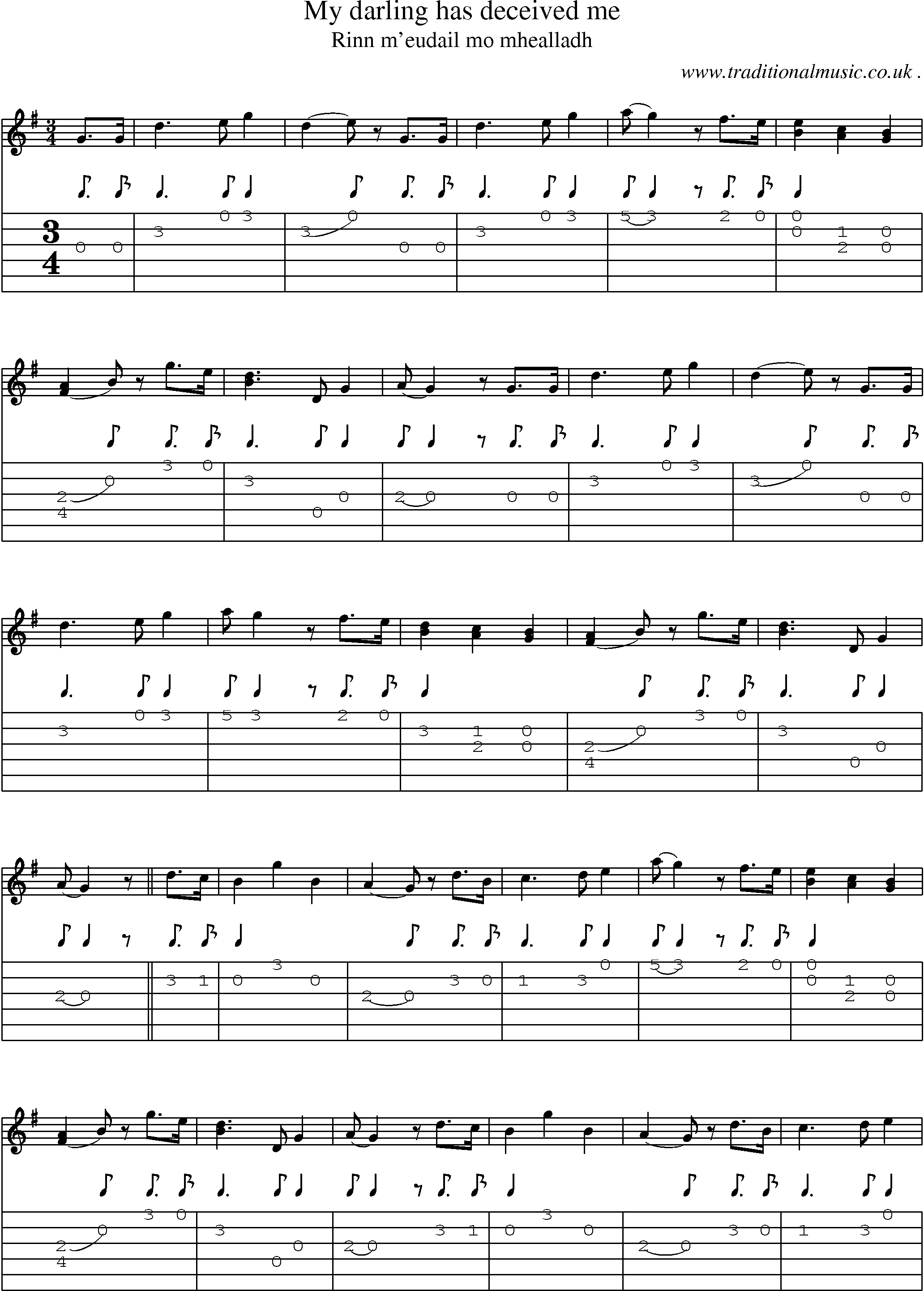 Sheet-music  score, Chords and Guitar Tabs for My Darling Has Deceived Me