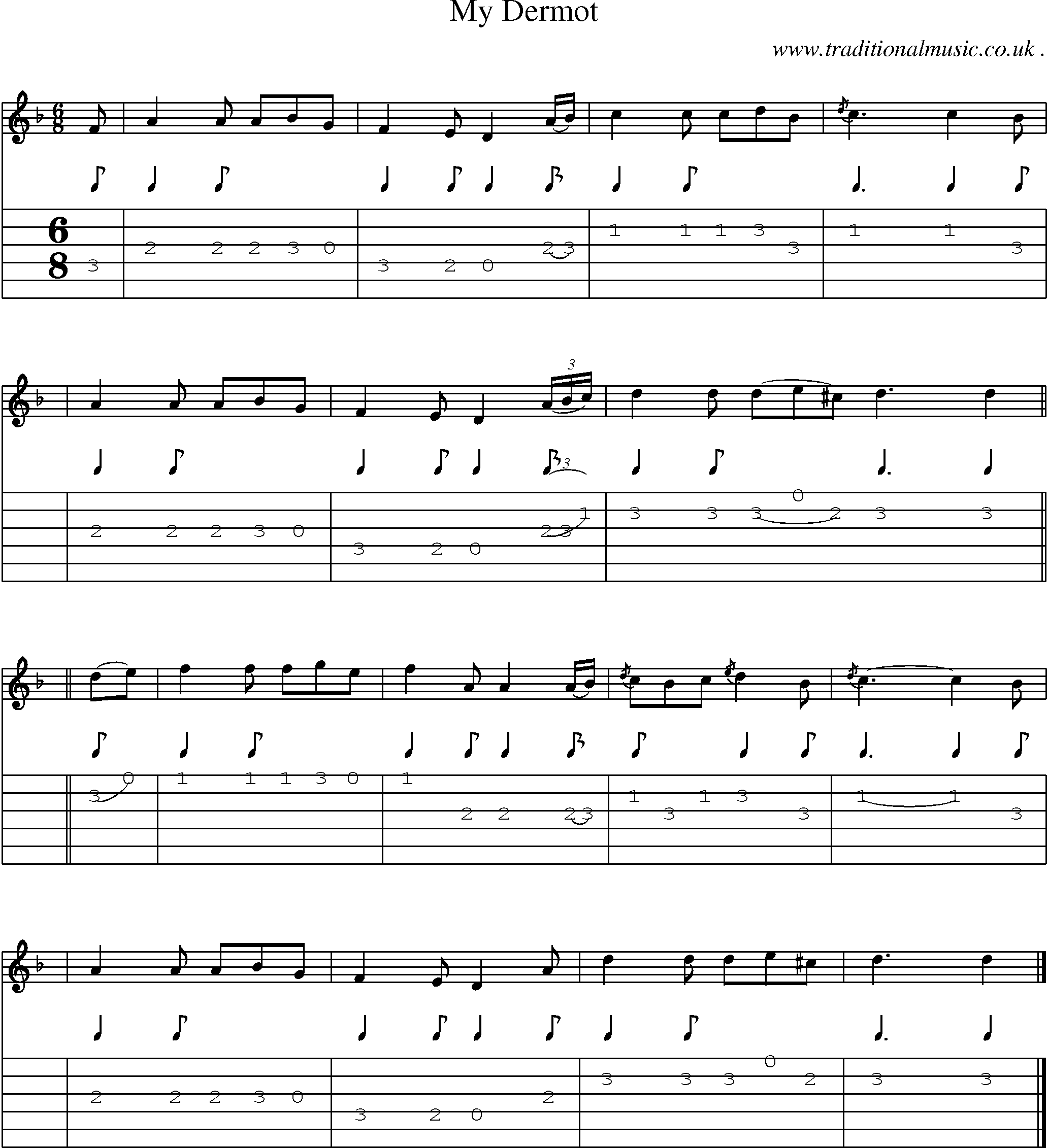Sheet-music  score, Chords and Guitar Tabs for My Dermot