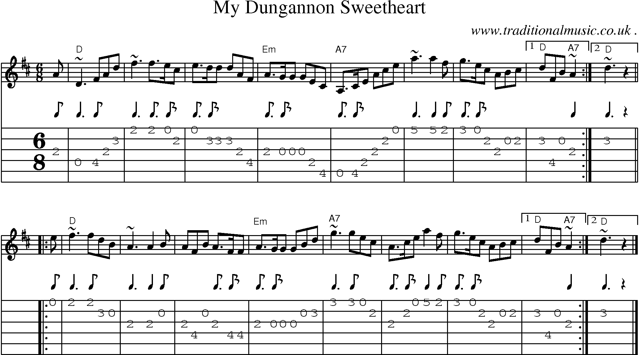 Sheet-music  score, Chords and Guitar Tabs for My Dungannon Sweetheart