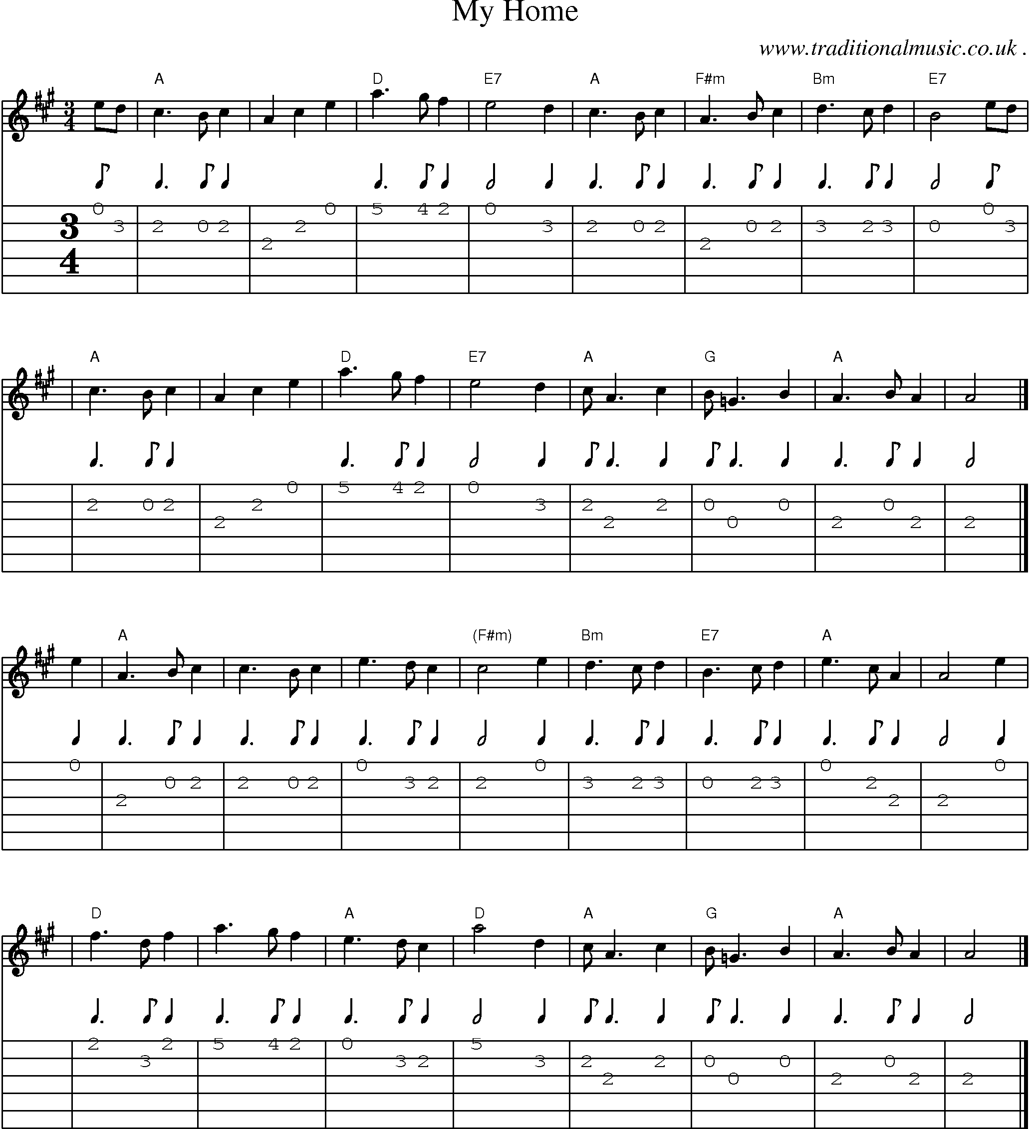 Sheet-music  score, Chords and Guitar Tabs for My Home
