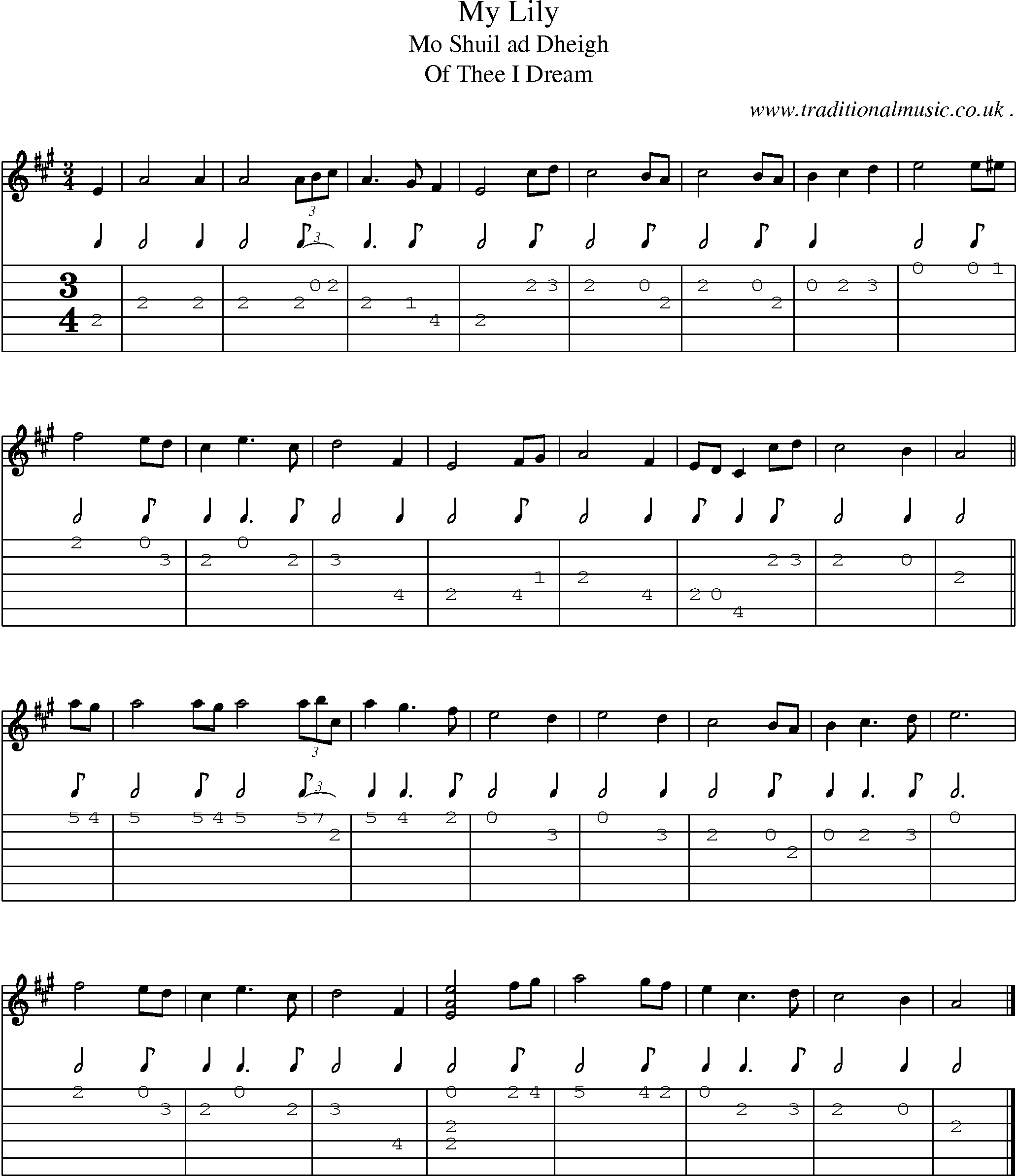 Sheet-music  score, Chords and Guitar Tabs for My Lily